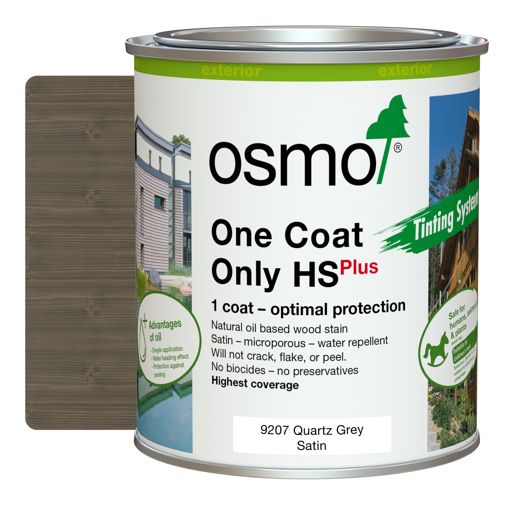 Osmo One Coat Only HS Plus - Oil Stain for the Protection for Outdoor Wood (9207 Quartz Grey, 0.75 Litre)