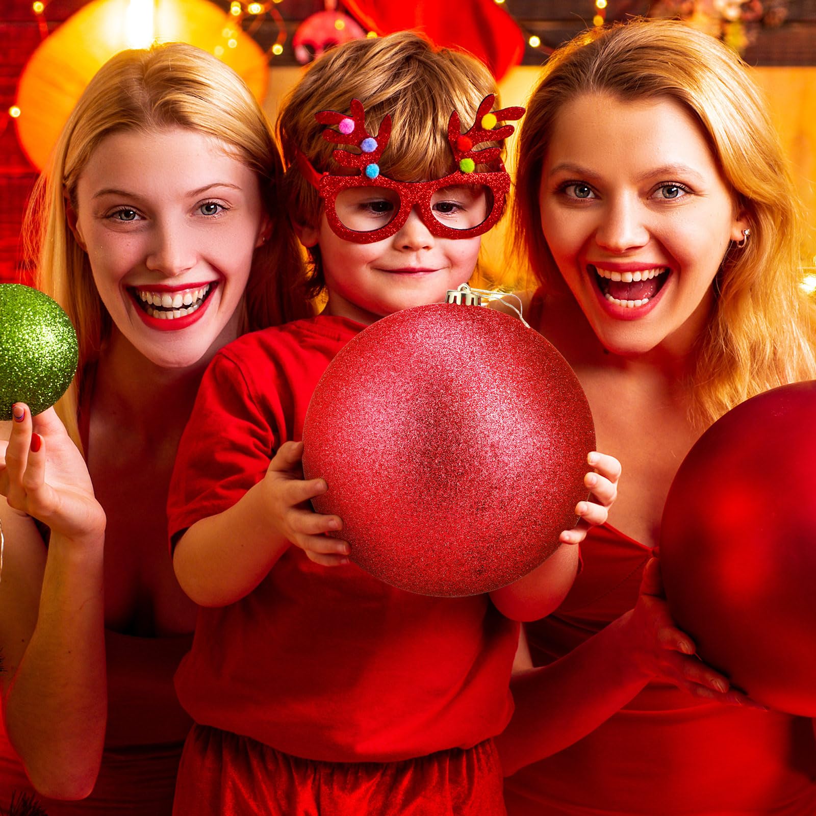 Zubebe 4 adornos de bola de Navidad extra grandes con purpurina de 200 mm, bola de Navidad gigante de plástico de gran tamaño, adornos colgantes para árbol de Navidad para decoración de fiestas al