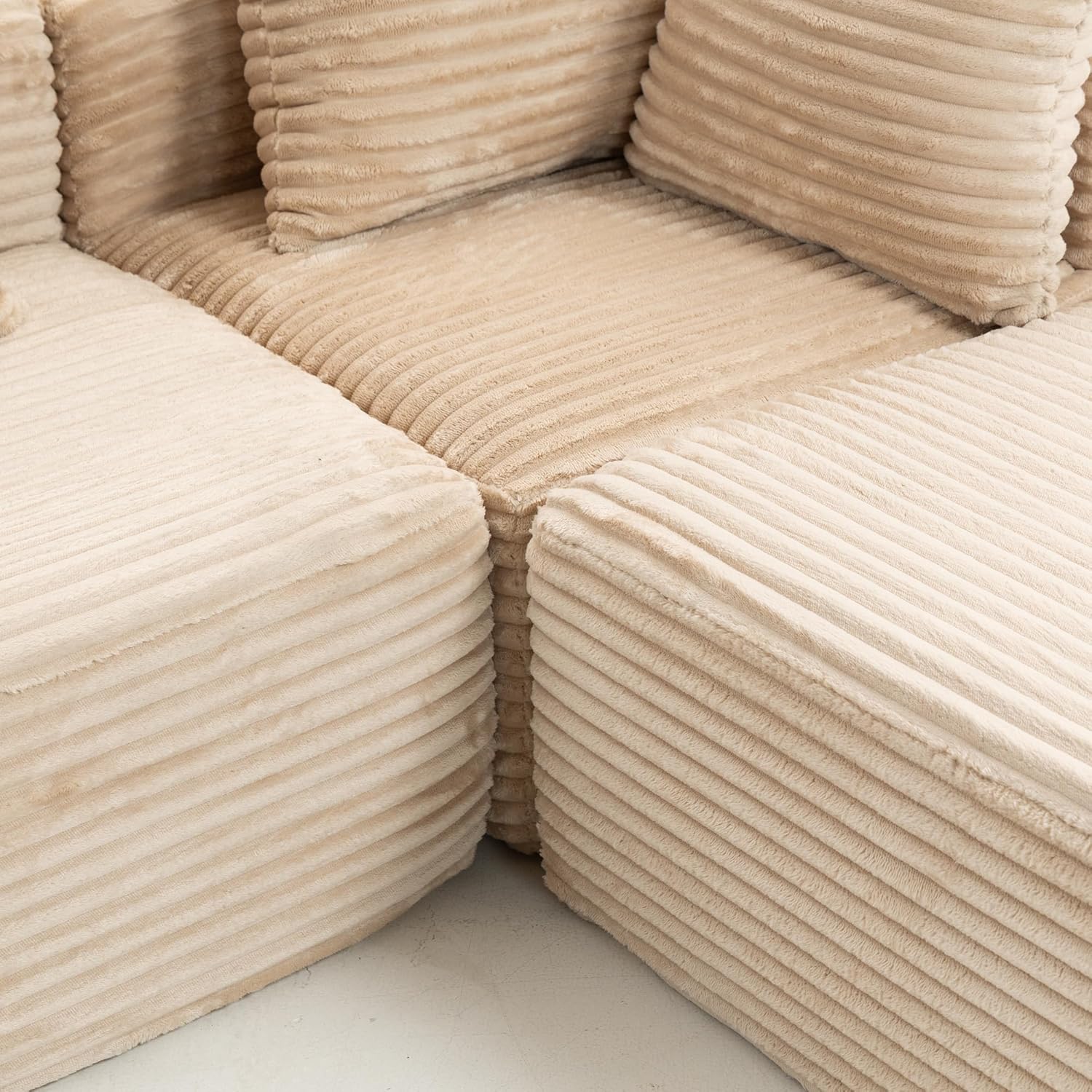 Compressed Modular Sofa Couch, 4 Seater Magic Cube Cloud Couch, No Assembly Sectional Sofa Bed, Soft Corduroy Boneless Couch for Living Room Apartment, 111.02x72.05x23.03 (Beige)