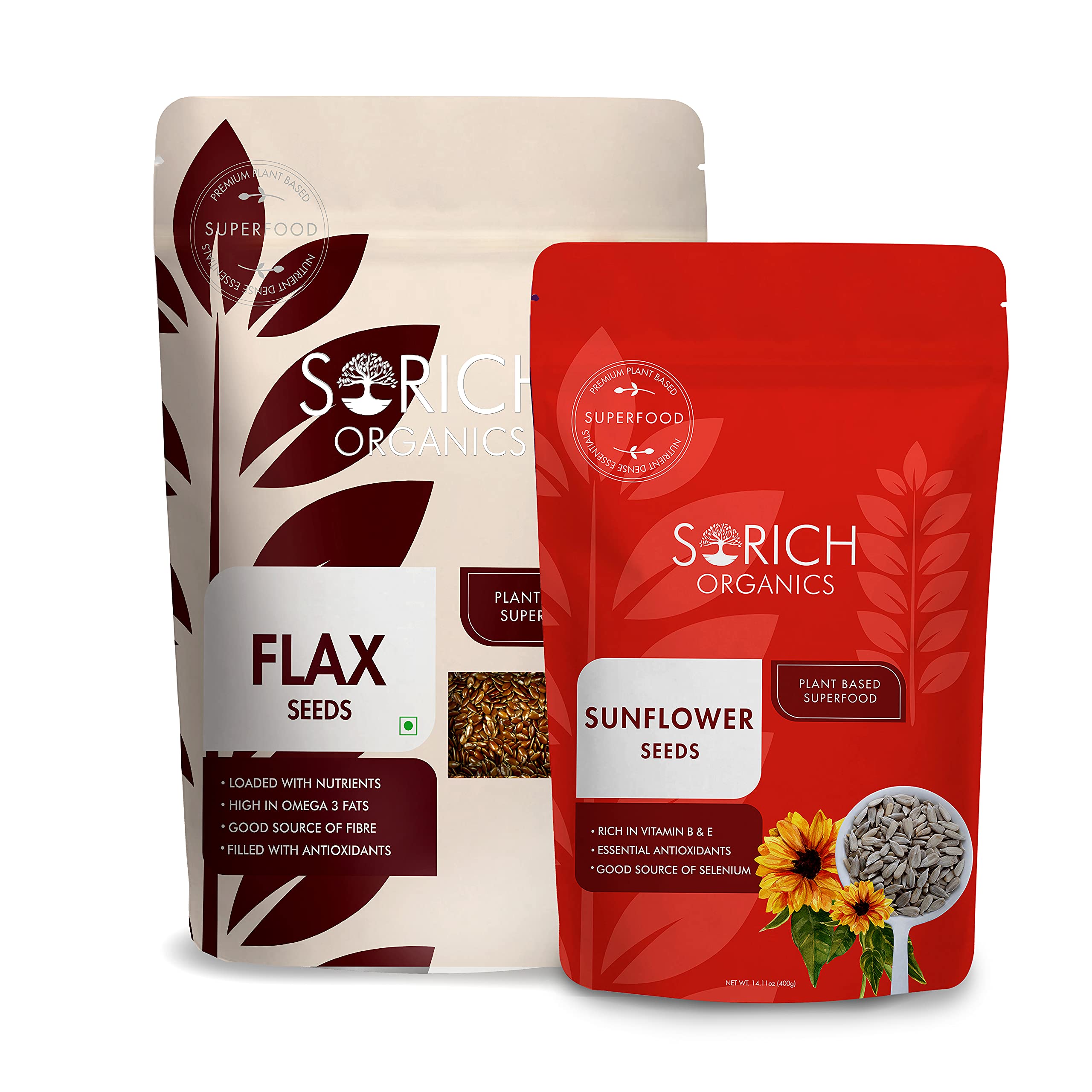 Sorich Organics Flax Seeds 900g & Sunflower Seeds 400g | Super Healthy Combo for Eating | Rich in Omega-3, Protein, Fiber & Iron | Hair Growth, Weight Loss & Immunity Booster | Plant-Based Superfood (1300g Total)
