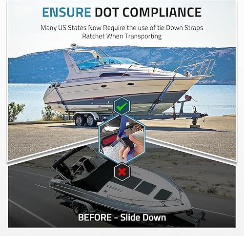 Miniatura 5 de PAULINN Correas de Amarre para Remolque de Barco de 1 Pulgada x 1.22 M, Correas de Amarre de Popa Ajustables de Alta Resistencia de 1089 KG con