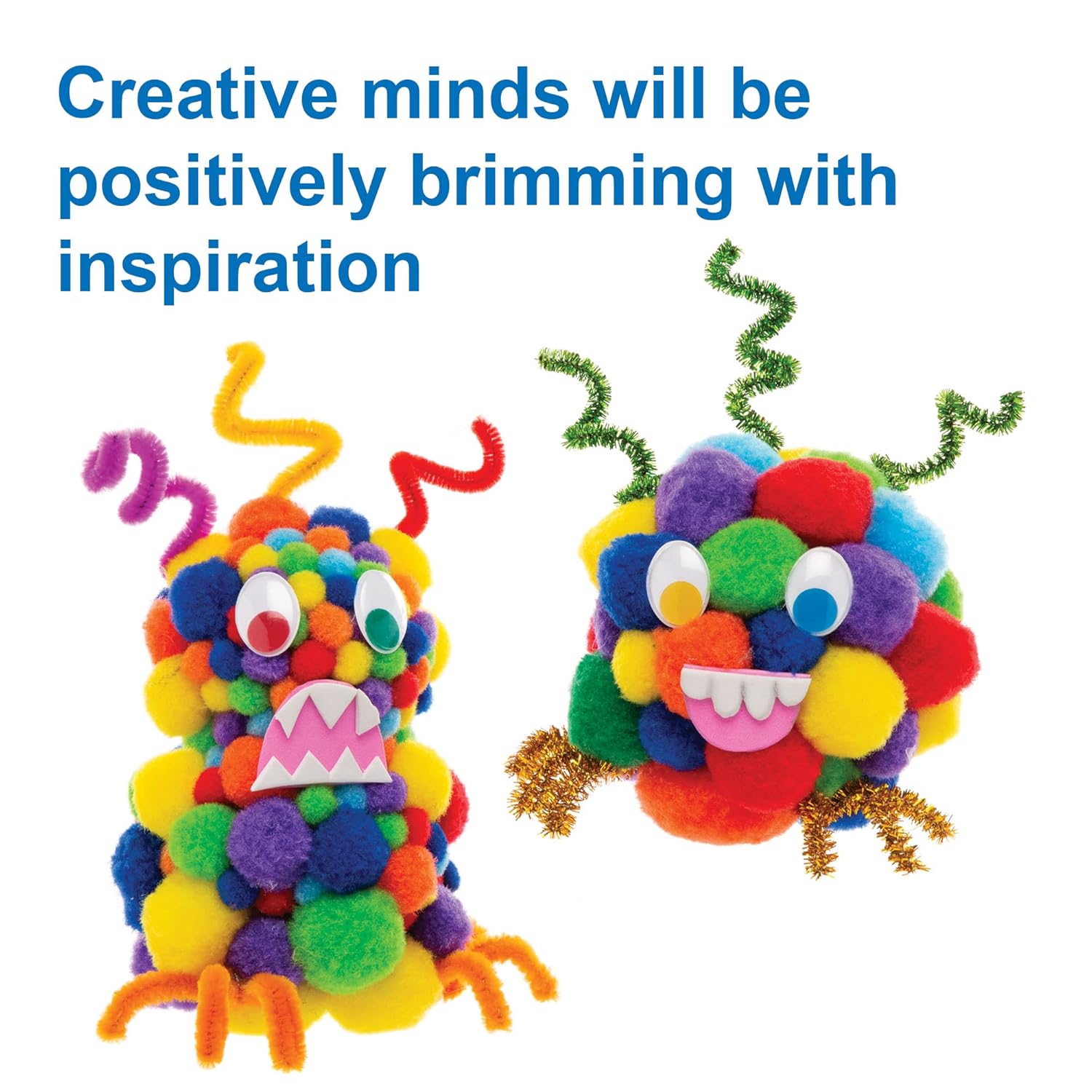 Baker Ross AW366 Rainbow Colors Pom Pom Value - Pack - Pack of 200, Craft Embellishments, Ideal for Winter Arts and Crafts Projects for Kids