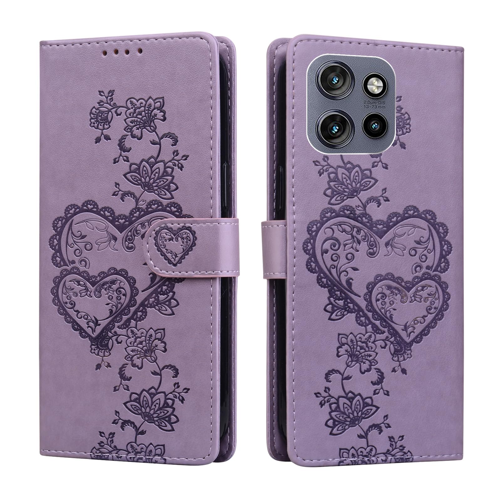 BOLELAW Hülle für Motorola Edge 50 Neo Leder Schutzhülle mit [Magnetverschluss] [Standfunktion] [Kartenfächern] Flip Case Prägung Pfirsich Herz Stylische Klapphülle, Lila