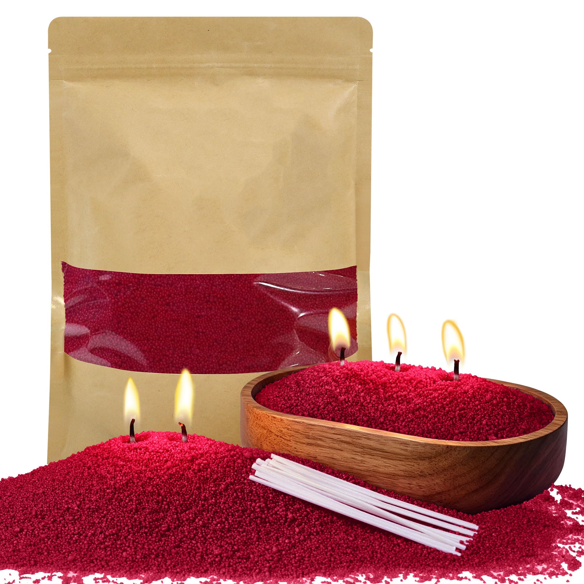 500g Rose Scented Pearled Candle Sand and 20PCS Wicks Candle Wax for Candle Making Long Lasting Pearl Powder Snow Wax for Wedding Decor, Thank You Gifts, Christmas