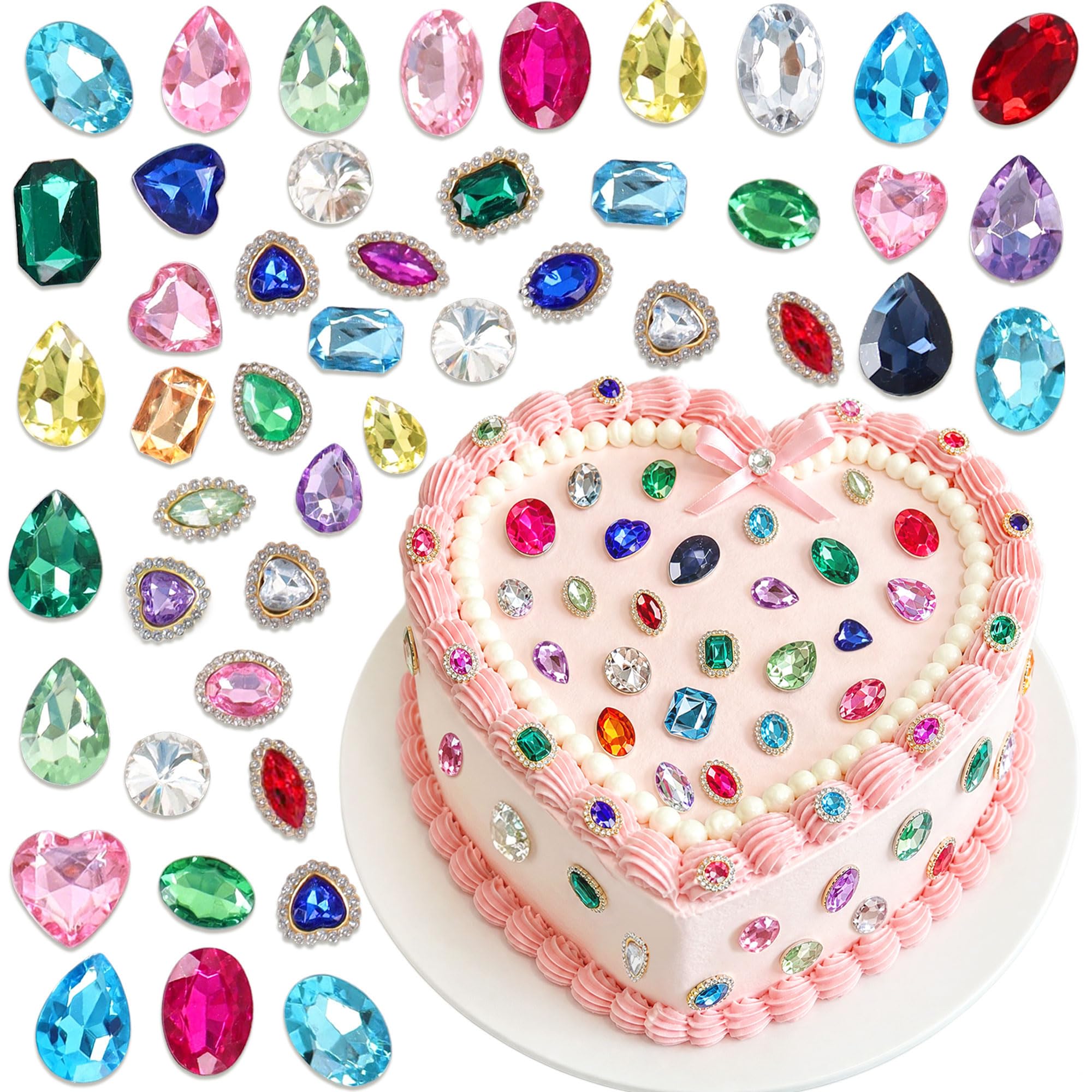 100Pcs Gem Cake Topper Acrylic Gemstone Jewelry Birthday Cake Decors