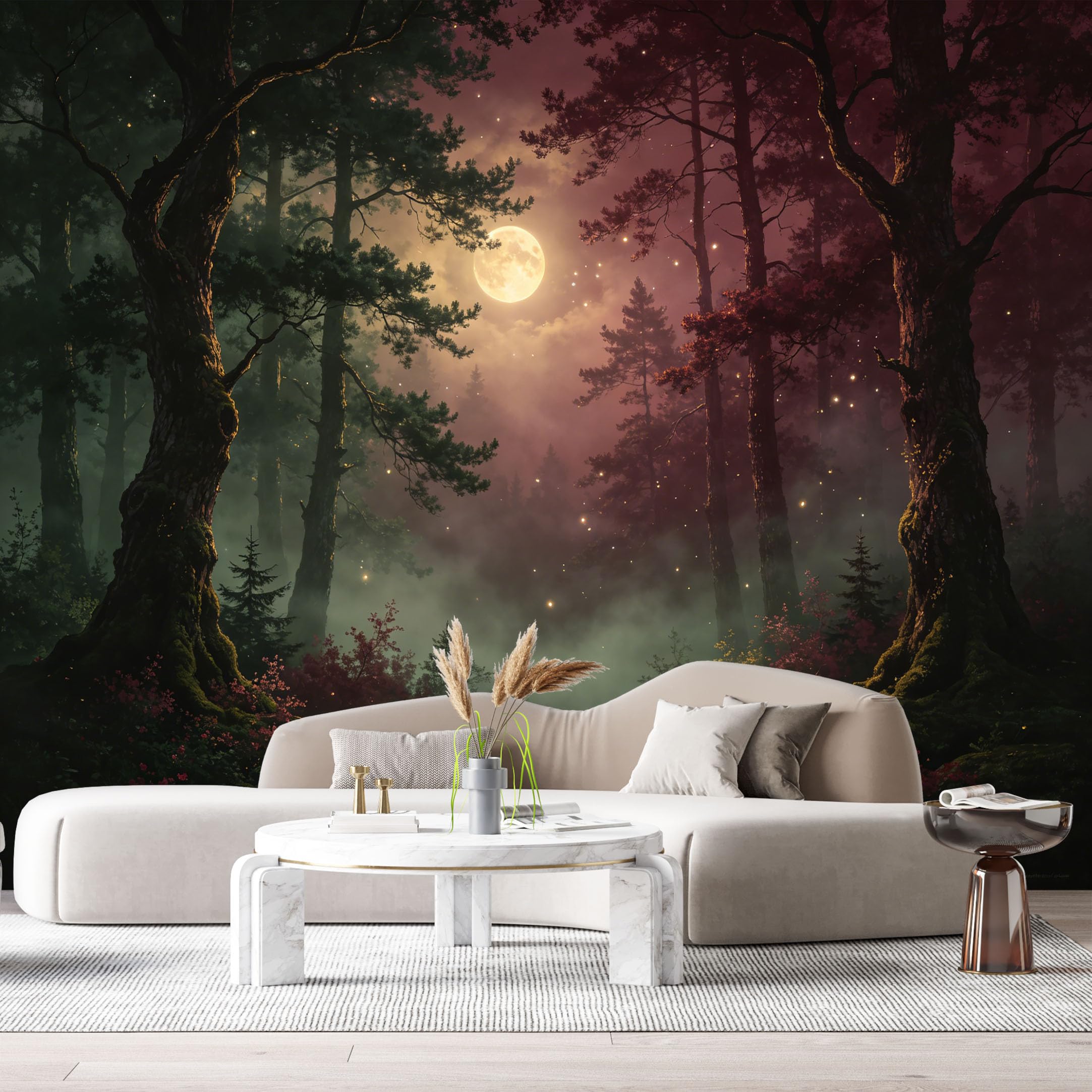 Custom Size Wall Murals Moonlit Forest Landscape Misty Trees Path Watercolor SelfAdhesive Wall Fabric Removable Large Wallpaper for Photo Living Room
