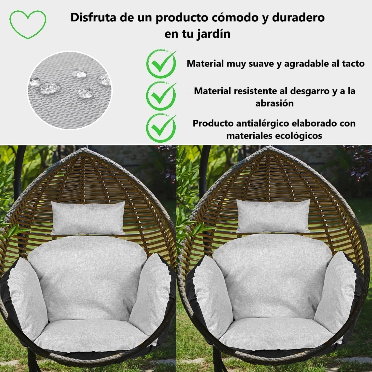 Almohadilla de Asiento para sillón Colgante con Respaldo reposacabezas Columpio para Colgar fácil de Limpiar Impermeable