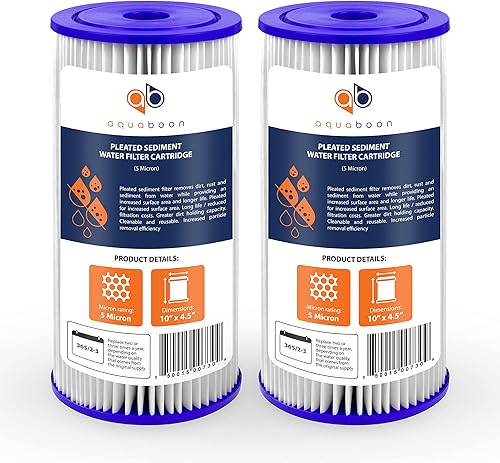 Aquaboon Cartucho de repuesto de filtro de agua de sedimentos plisado de 5 micras de 10 pulgadas  Filtración de sedimentos para toda la casa