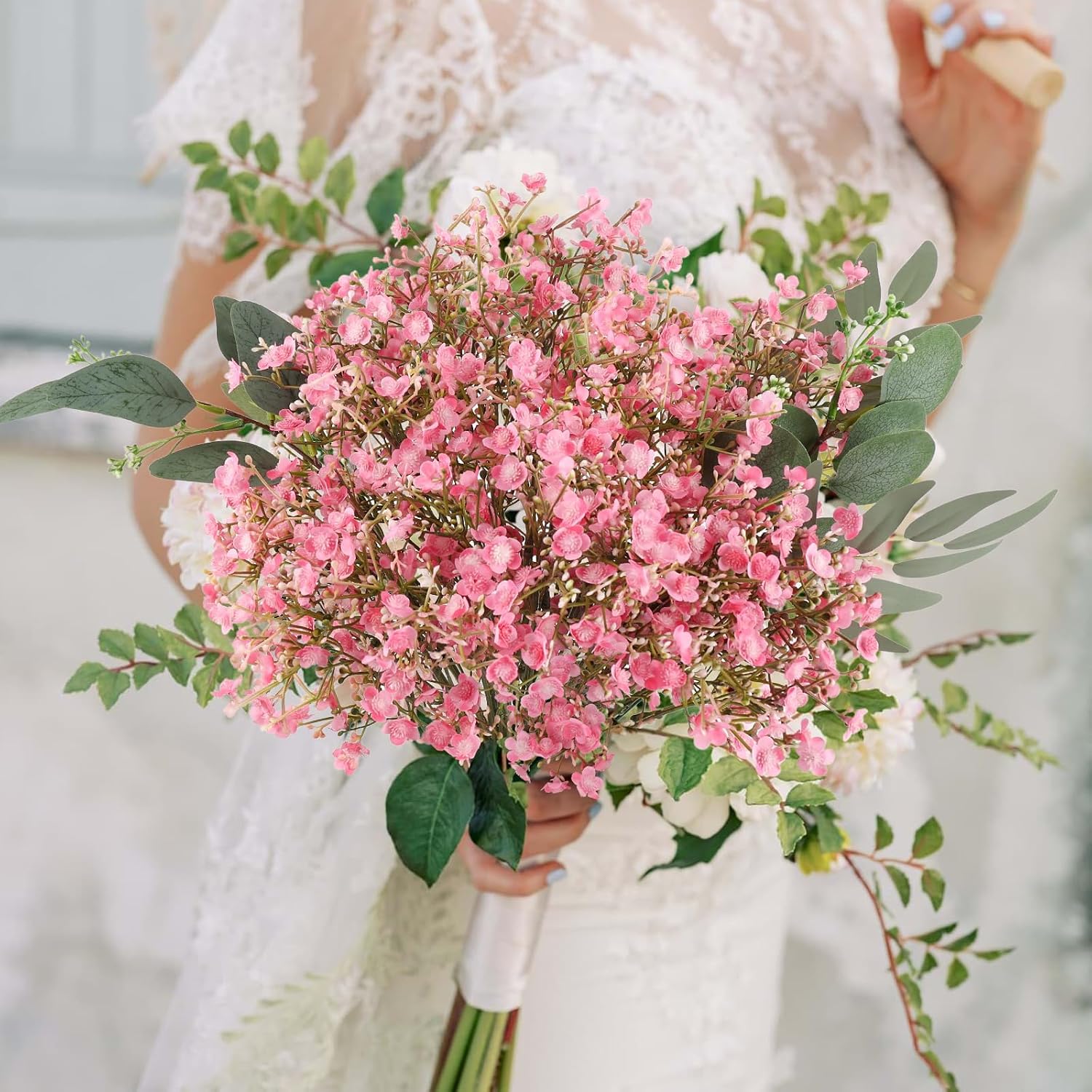 N&T NIETING 12Pcs Babys Breath Artificial Flowers,Real Touch Fake Cherry Blossom Pink Flowers Faux Flowers Bouquets for Vase Home Office Wedding Spring Indoor Outdoor Centerpiece Table Decorations image 3