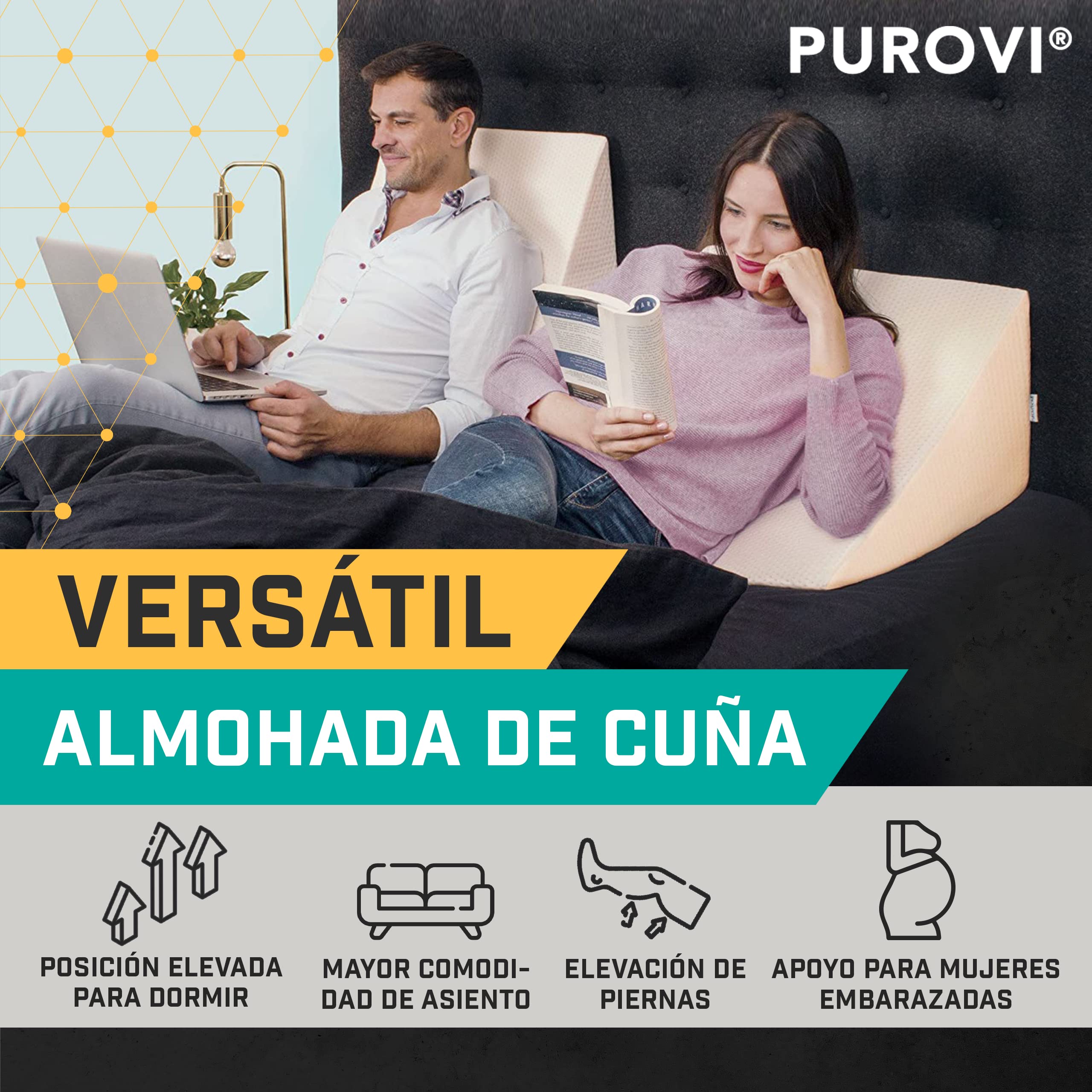 Almohada de Lectura - Almohadas Antireflujo Ergonómicas, cojín con forma de cuña para cama y sofá, soporte para la espalda y elevador de piernas con forma triangular
