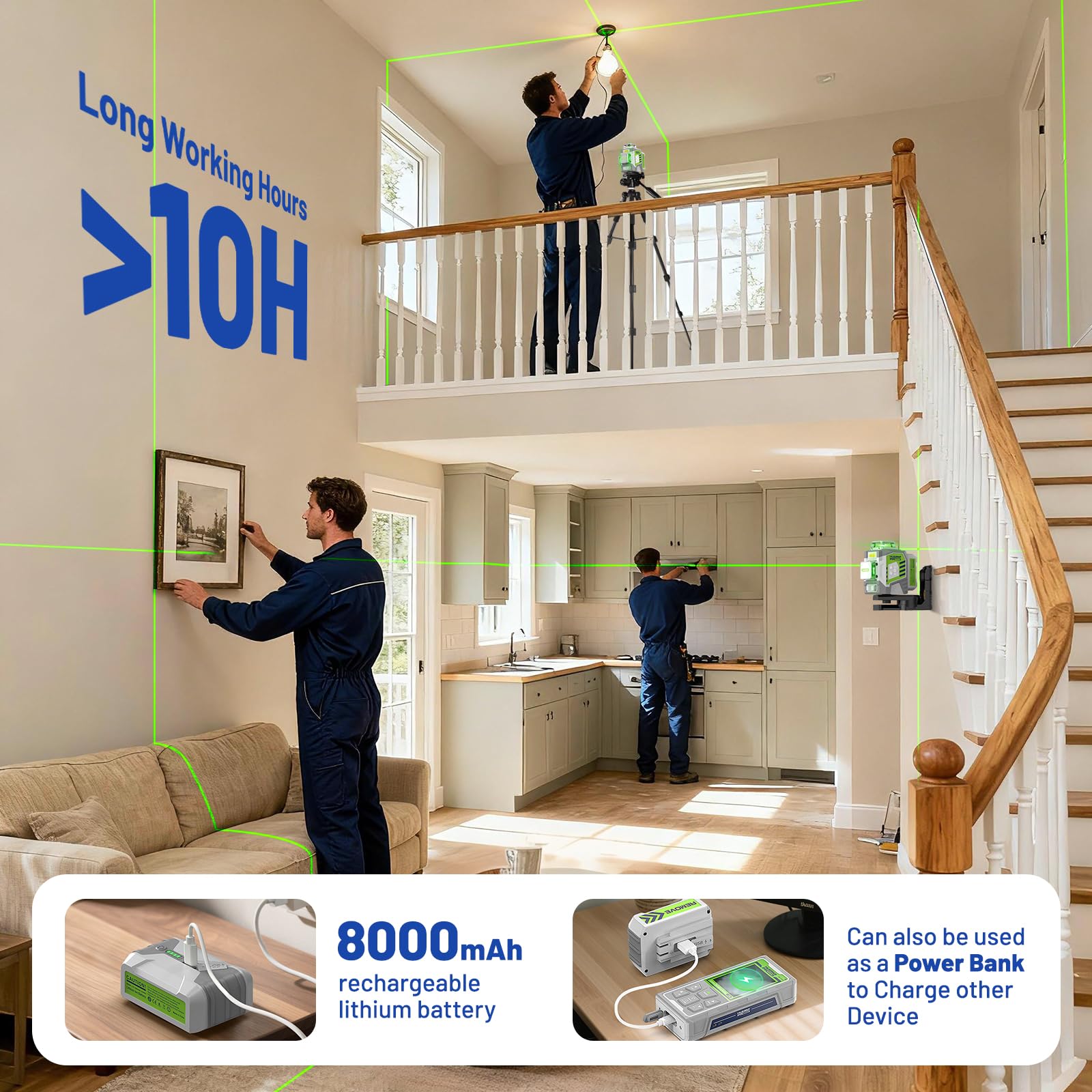 Huepar Pro Kreuzlinienlaser mit Stativ, 360 Laser Wasserwaage Selbstnivellierend Linienlaser Fernbedienung, 127 cm Stativ, 10 Stunden Arbeitszeit Wiederaufladbar, ±2mm hohe Genauigkeit Transportkoffer