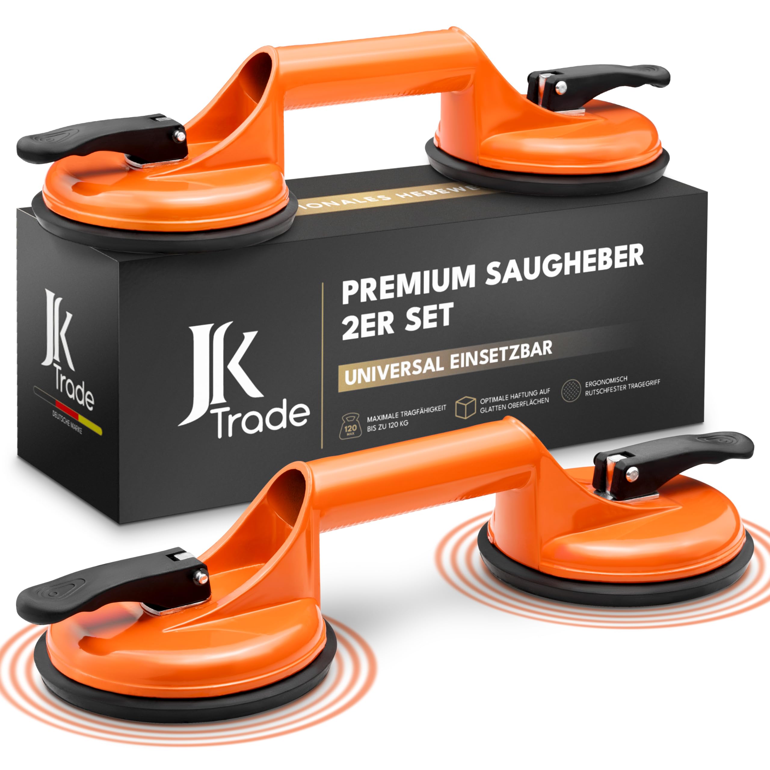 JK Trade® Set van 2 zuignappen met draaggreep, antislip vacuümlift met handgreep tot 120 kg, hefgereedschap met zuignap als transporthulp voor ramen (grijs JK Trade® Set van 2 zuignappen met draaggreep, antislip vacuümlift met handgreep tot 120 kg, hefgereedschap met zuignap als transporthulp voor ramen (grijs