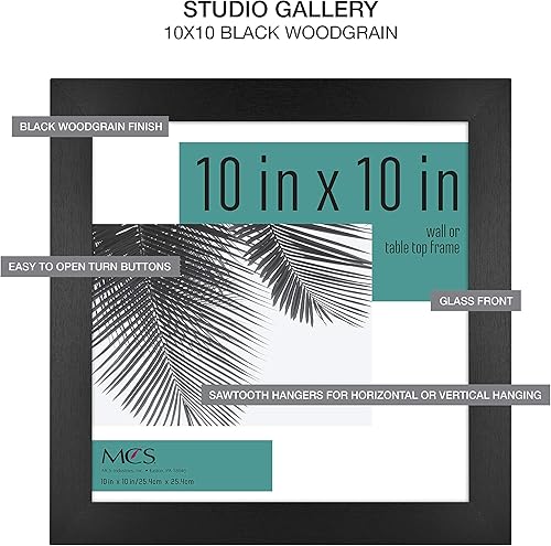 Miniatura 5 de MCS Studio Gallery - Paquete de 2 marcos con textura de madera color negro, de 10 x 10 pulgadas  25.4 x 25.4 cm.