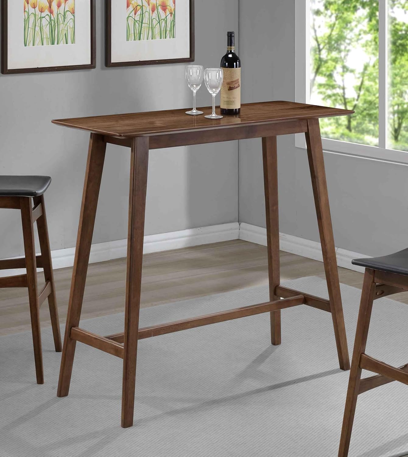 Coaster Home Furnishings - Finnick - Pub Height Bar Table - 47-Inch Rectangular Table with Angled Tapered Legs - Dining Room & Home Bar - Walnut - 101436