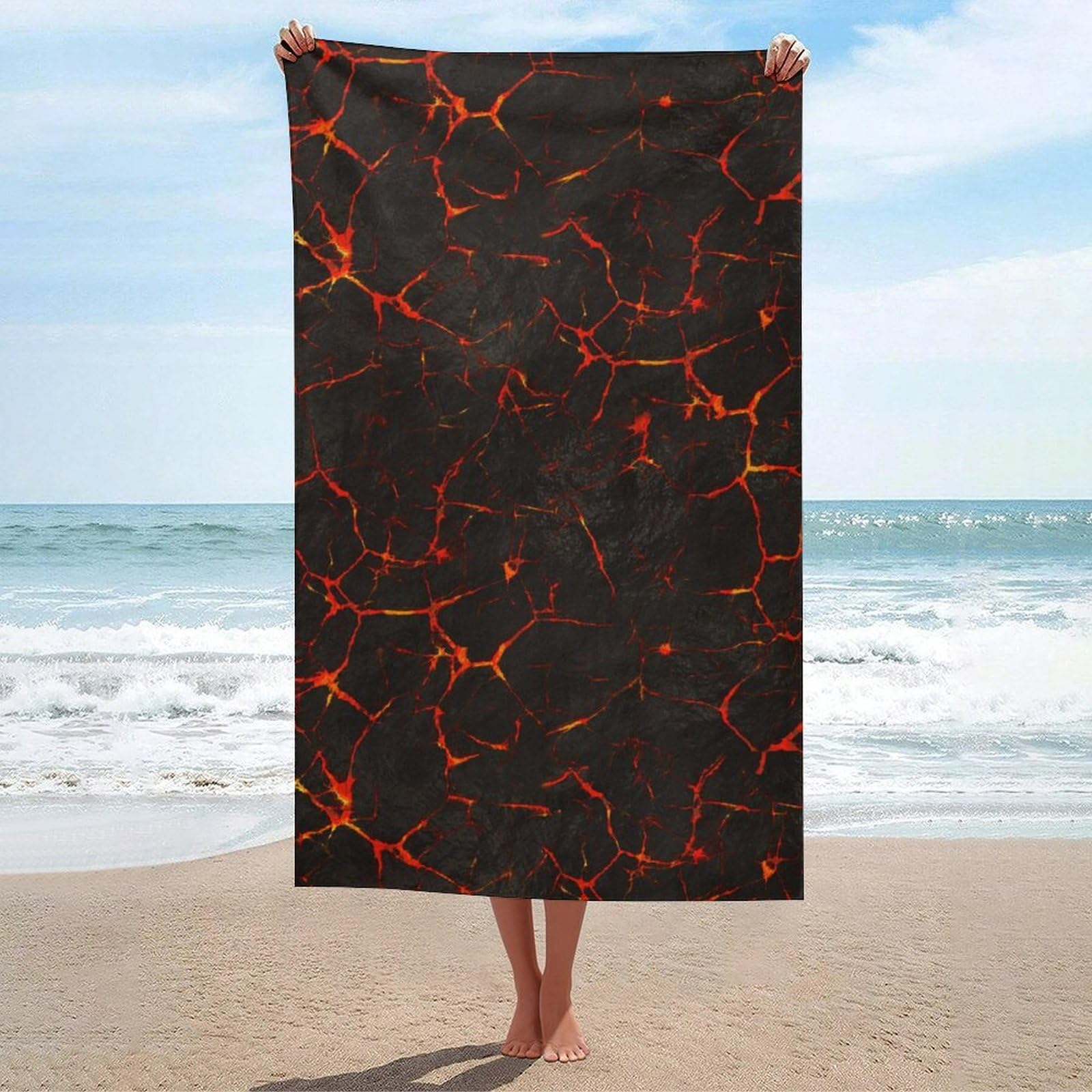 LEDFCVSU Beach Towel, Volcanic Lava Crack Bath Towel, Absorbent Towel for Swimming, Sports, Travel