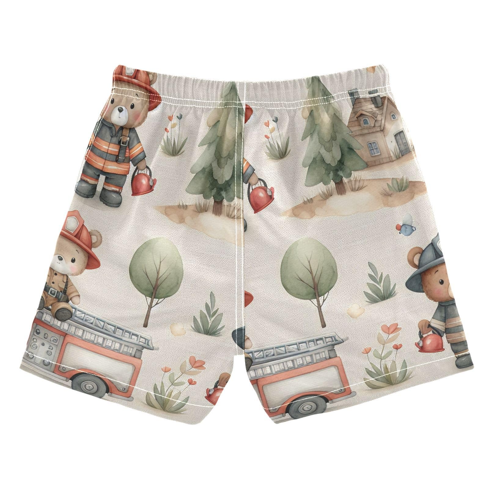 FLildon Cute Fireman Bear Little Boys Swim Trunks with Mesh Lining Quick Dry Beach Board Shorts, 3T