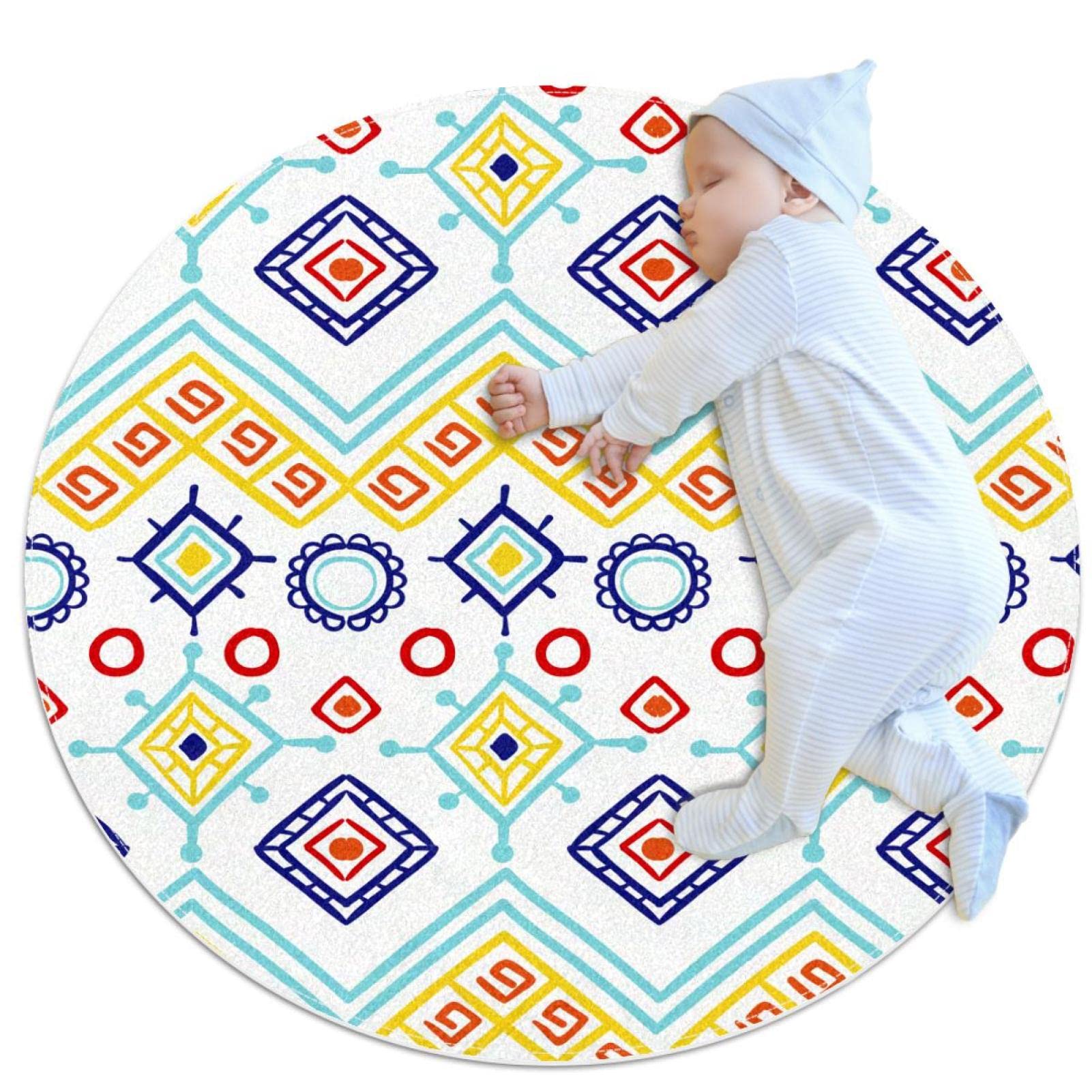 Tapis de salle de bain bohème mignon et rond de 1 m de diamètre pour un sol cosy
