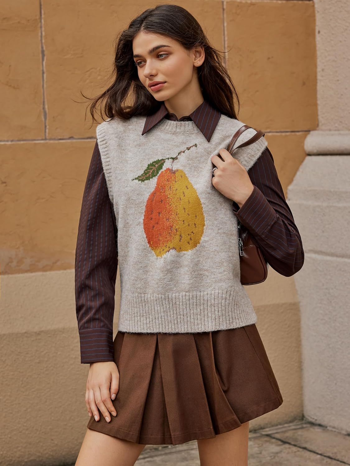 CIDER Women’s Sweater Vest Knit Sleeveless Pear Cute Graphic Sweater Vest Tank Top Fall Outfits - Image 2