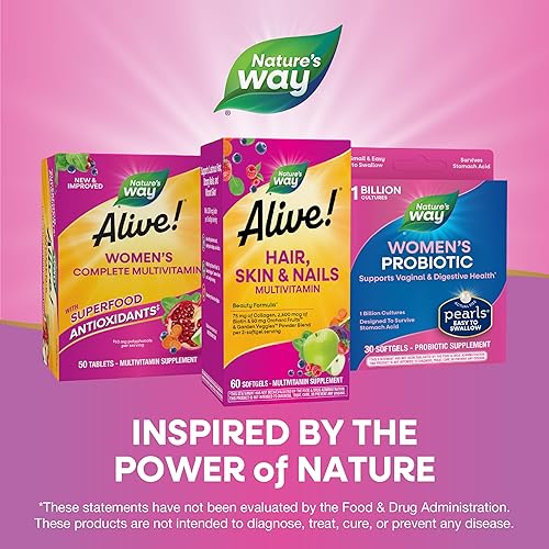 Miniatura 7 de Nature's Way Alive! Multivitamínico para cabello, piel y uñas con biotina y colágeno, 60 cápsulas blandas