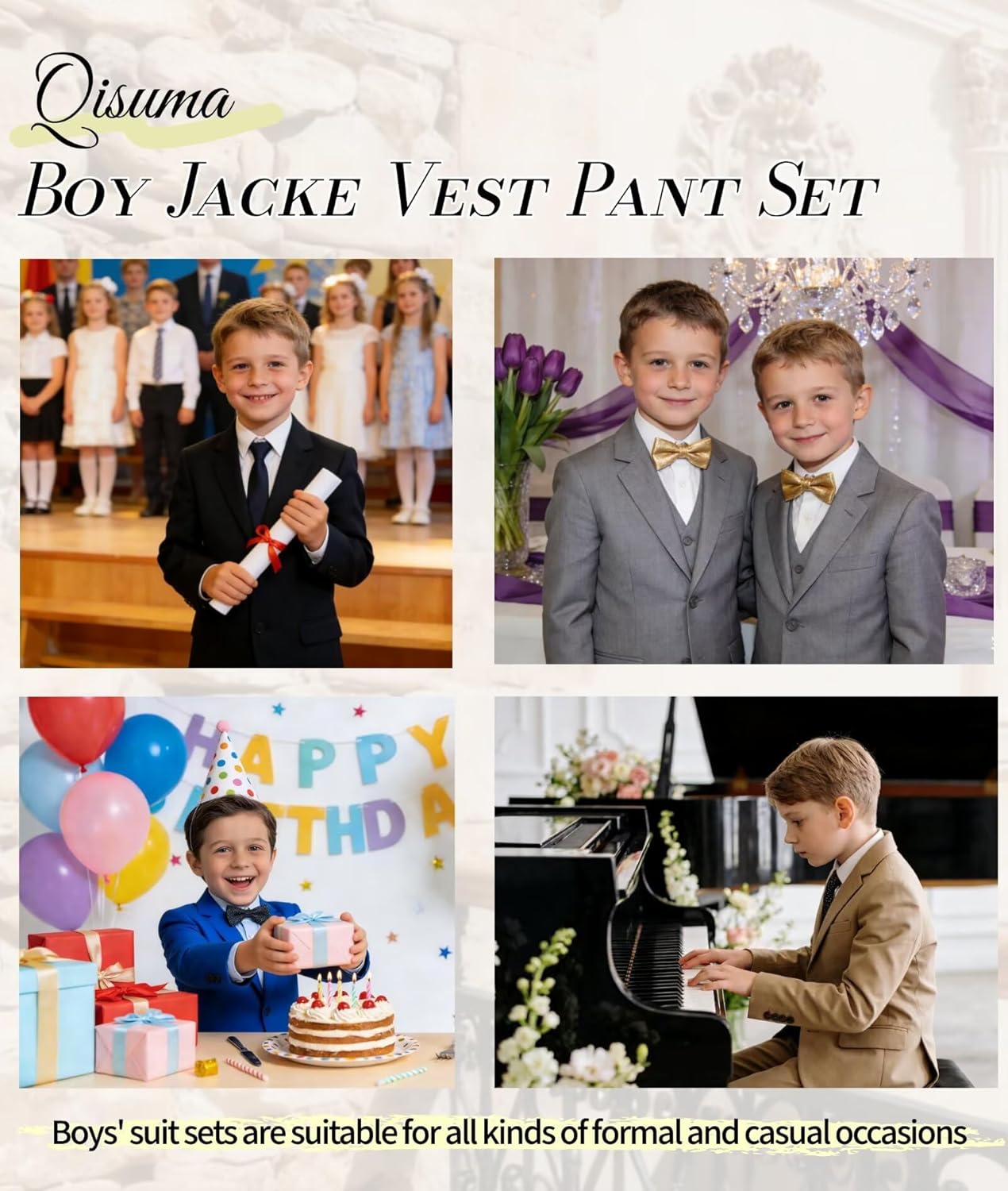 Boys Suits Kids Wedding Formal Suit Set Communion Tuxedo Easter Outfit 5 Piece Jacket Vest Pants Set with Shirt and Tie - Image 5