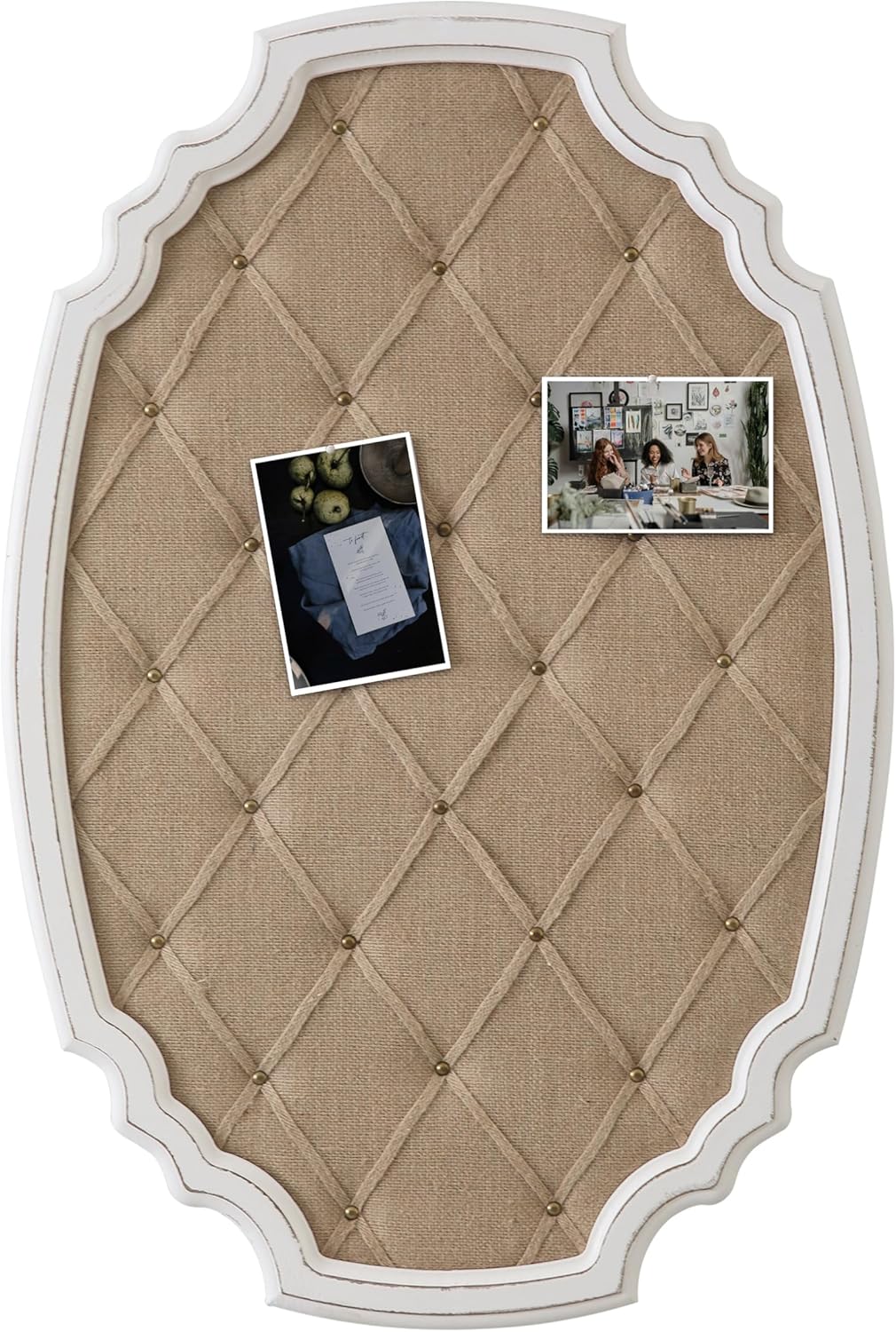 SOFE Large Fabric Bulletin Board with Ribbon, 35 × 24 Inches Pinboards for Wall, Wood Framed Photo Display Board, Farmhouse Memo Board, Unique Decorative Hanging Memo Board