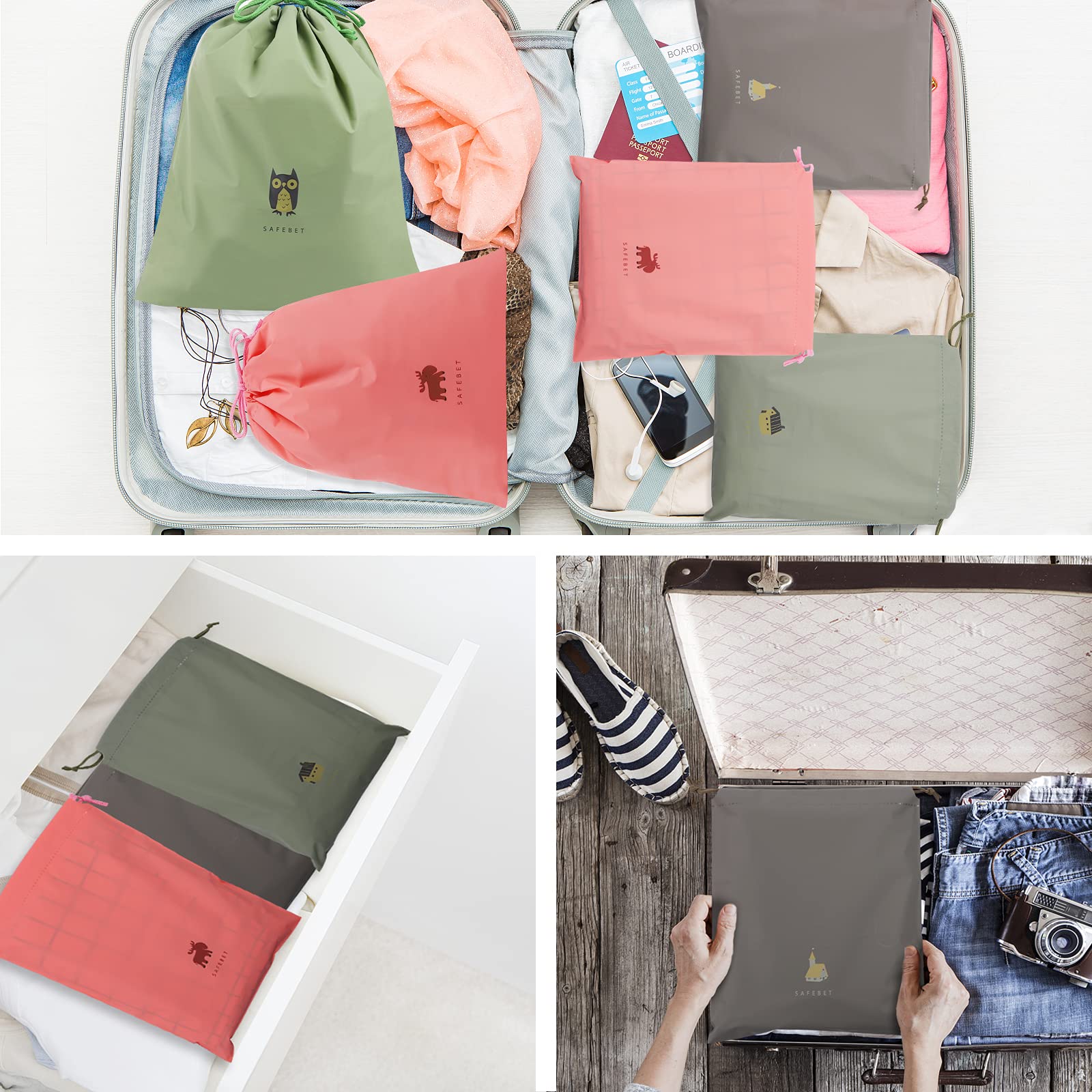 8 Pezzi Sacchetti da Viaggio Impermeabili con Coulisse, Borsa Sportiva da Simpatico Cartone Animato, con Chiusura a Cordoncino per Articoli da Toeletta