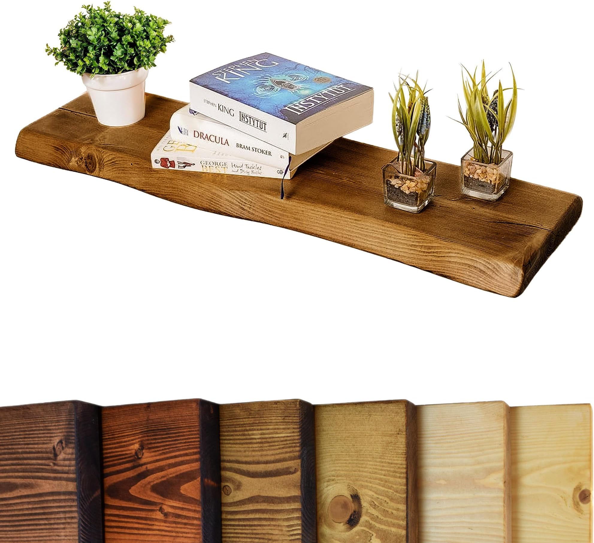 Live Edge Rustic Floating Shelf 6x2 inches, 160cm long - Tudor Oak Finish Reclaimed Wood Floating Shelves for Wall Decor, Rustic Wooden Shelves for Bedroom, Living Room, Kitchen, or Bathroom