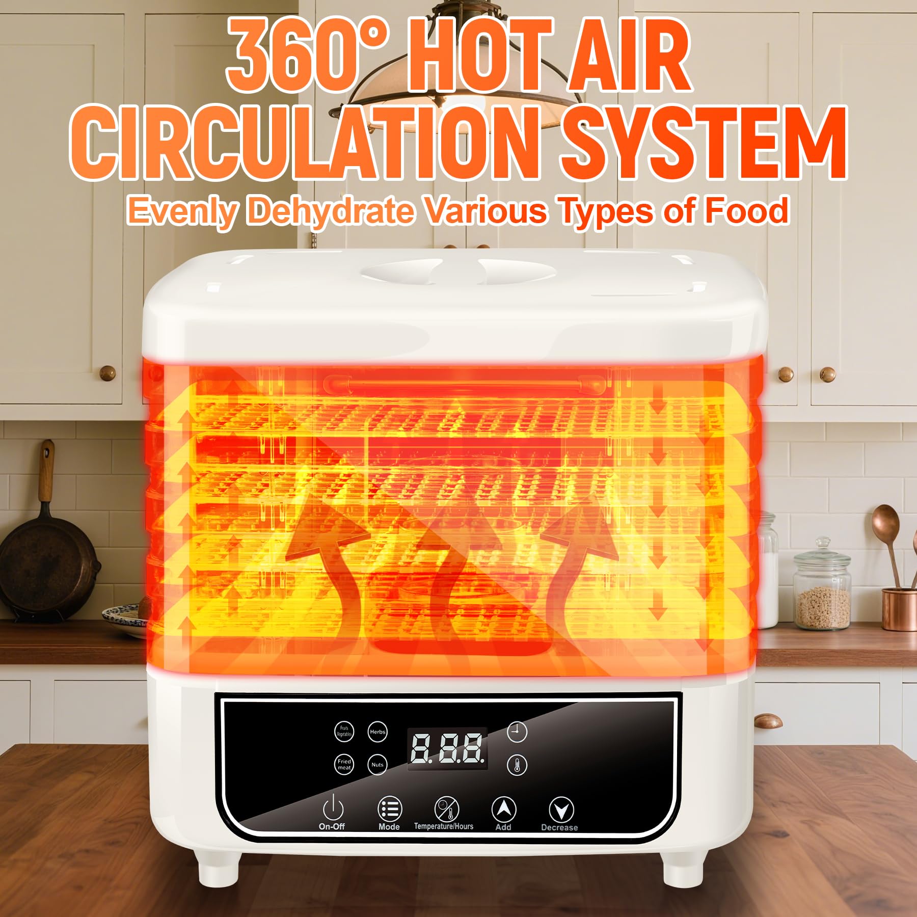 KingSom Dörrautomat, Dörrgerät mit 5 Einlegefächer, Lebensmittel Dörrgerät mit 72H-Timer, Temperaturregler 35-70°C,LED-Display mit 4 Lebensmittelmodi,Obsttrockner, Food Dehydrator für Früchte,BPA Frei