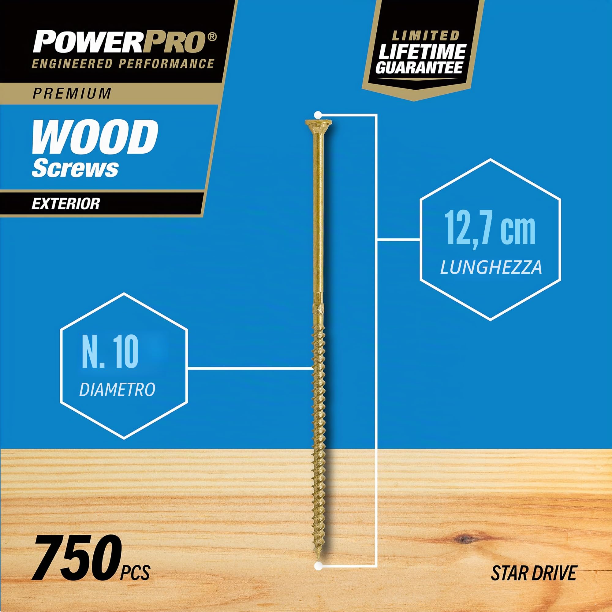 Power Pro 967784 - Viti per legno da esterni, 25,4 x 12,7 cm, resistenti alla ruggine, bronzo rivestito in resina epossidica, scatola da 750 pezzi