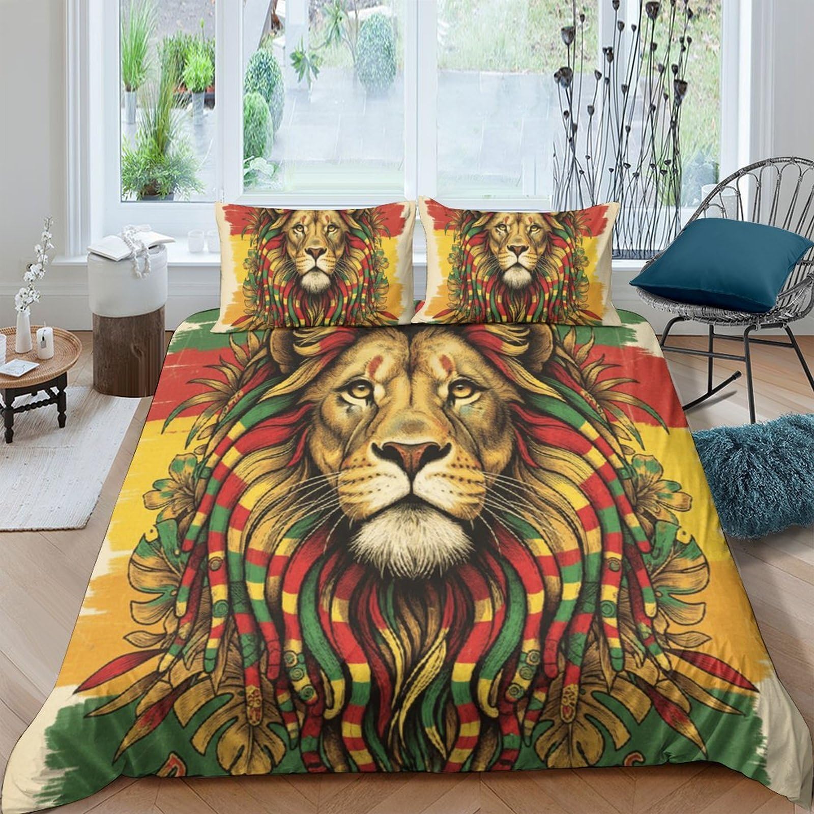 Ctjqhvkz Style-5 3D Printed Lion King Fitted Sheet Microfiber Vibrant Rasta Bed Cover For Bedroom Guest Room Mattress Protection Single（135X200cm）