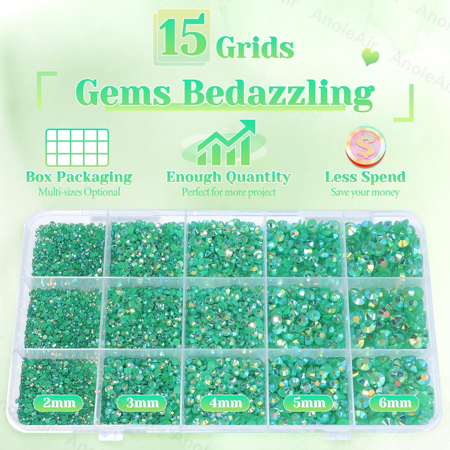 12000Pcs Green Rhinestones for Bedazzling Kit, Jelly Resin Gems image 3