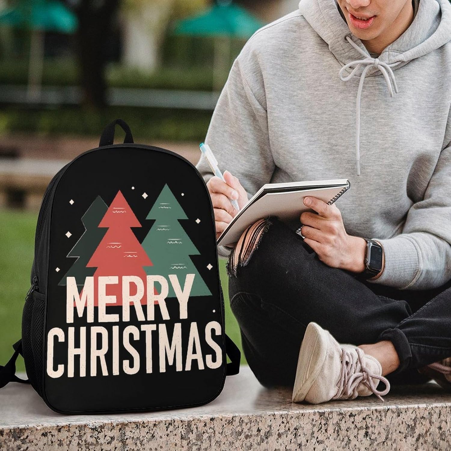 Merry Christmas Tree Unisex Backpack 17" Casual Daypacks Simple Shoulders Bag for Camping Hiking Travel Gear
