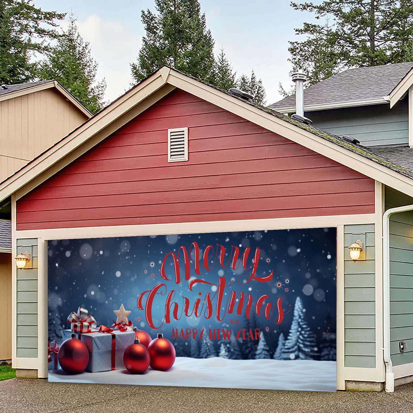 Letreros de Feliz Navidad para puerta de garaje, decoración de puerta de garaje de Navidad, cubierta mural, 7 x 16 pies, letrero grande para fiestas de vacaciones