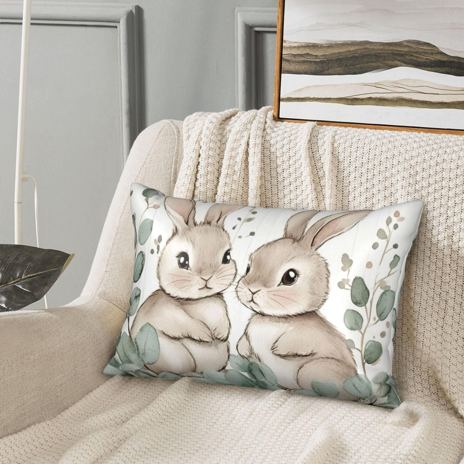 Easter Bunny Rabbits Cute Satin Pillowcase Silk Pillow Cases for Hair and Skin Slipping Body Pillow Cover with Zipper Queen Size 20x30 Pillowcase Decorative for Kids Bedroom