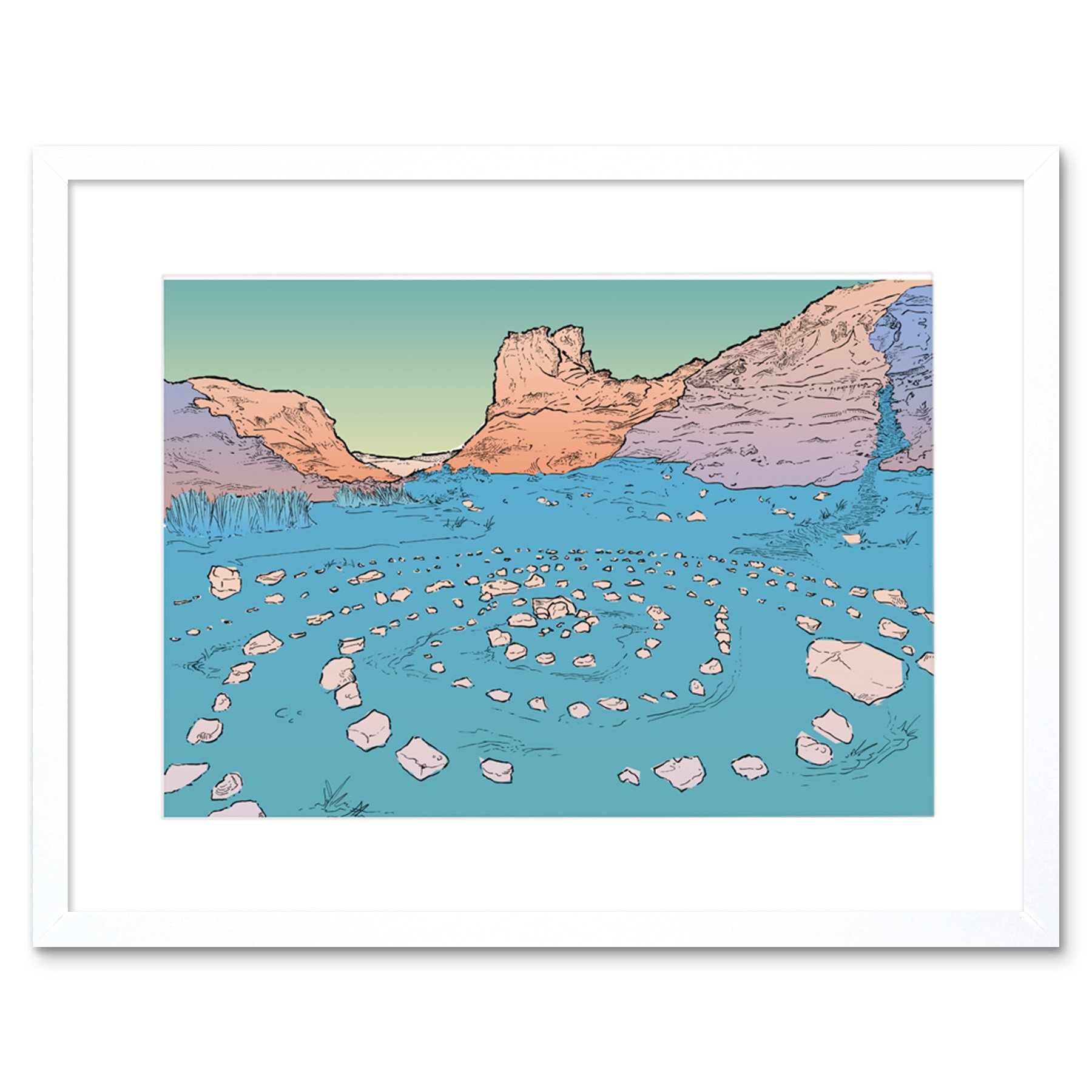 Wee Blue Coo Isle of Skye Scotland Fairy Glen Stone Circle Illustration Framed Art Print