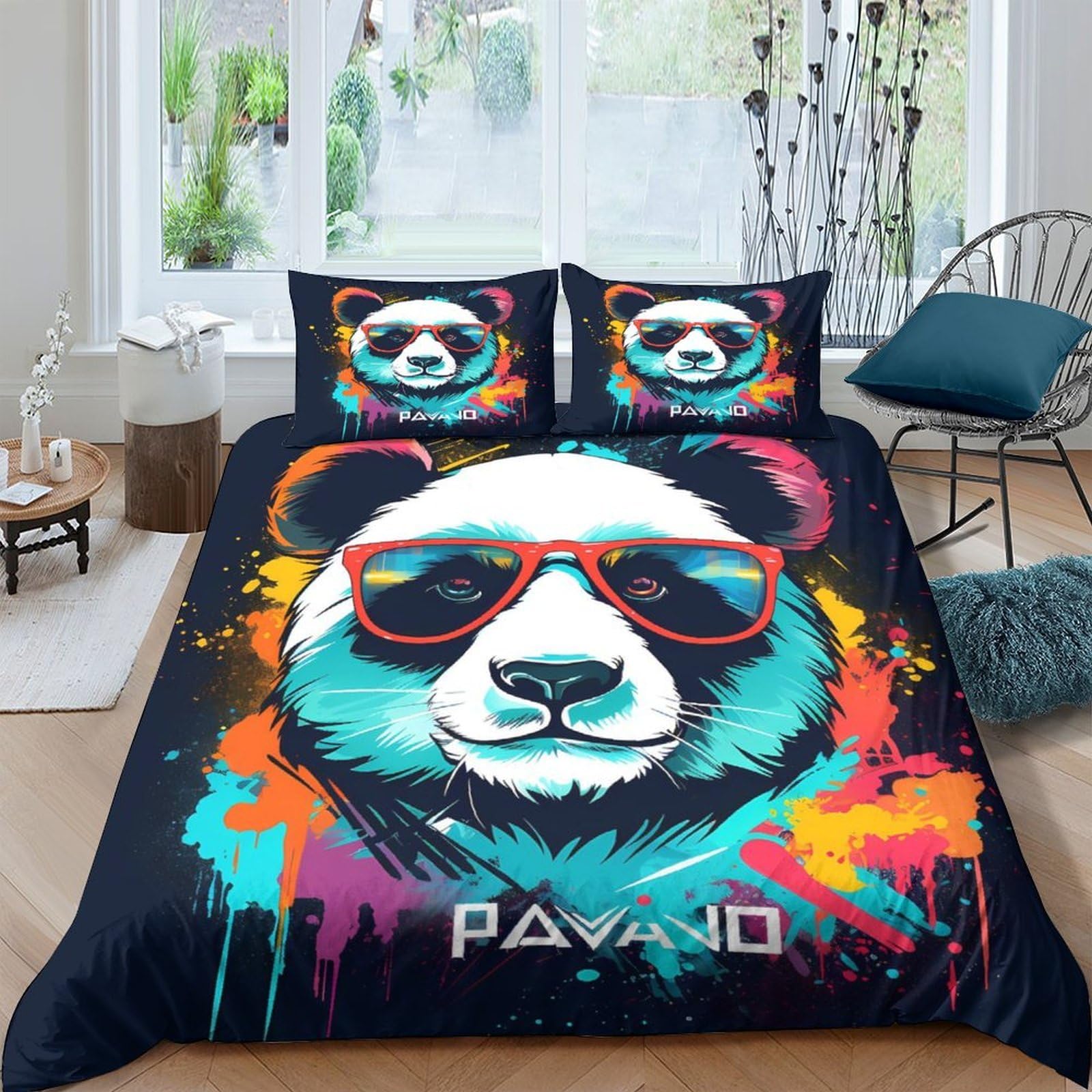 Ctjqhvkz Style-10 3D Printed Cool Panda Fitted Sheet Microfiber Soft Colorful Sunglasses Bed Cover For Bedroom Dorm Mattress Decor Single（135X200cm）