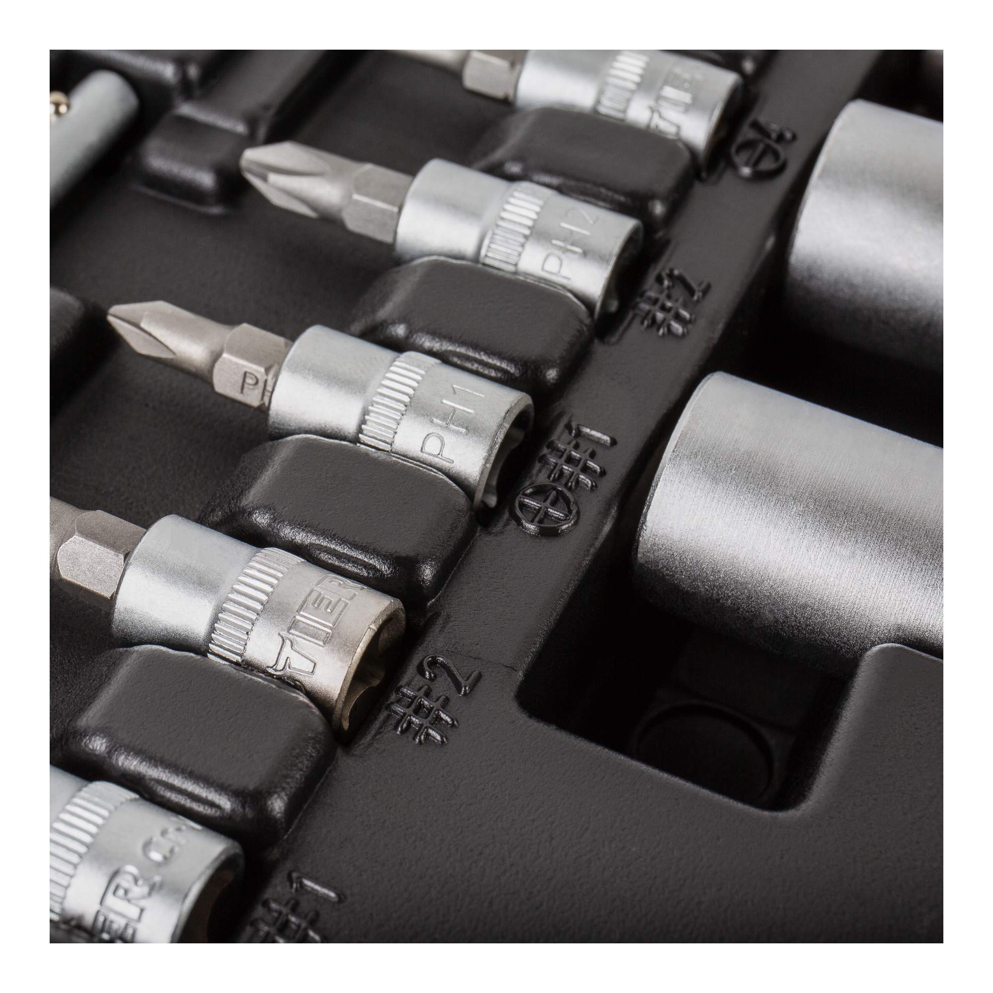 STIER Set di chiavi a bussola STIER, 216 pezzi, cricchetto reversibile da 1/2", 1/4" e 3/8", inserto per chiave a bussola esagonale, inserti per chiave a bussola con punta a bussola Phillips Pozidrive