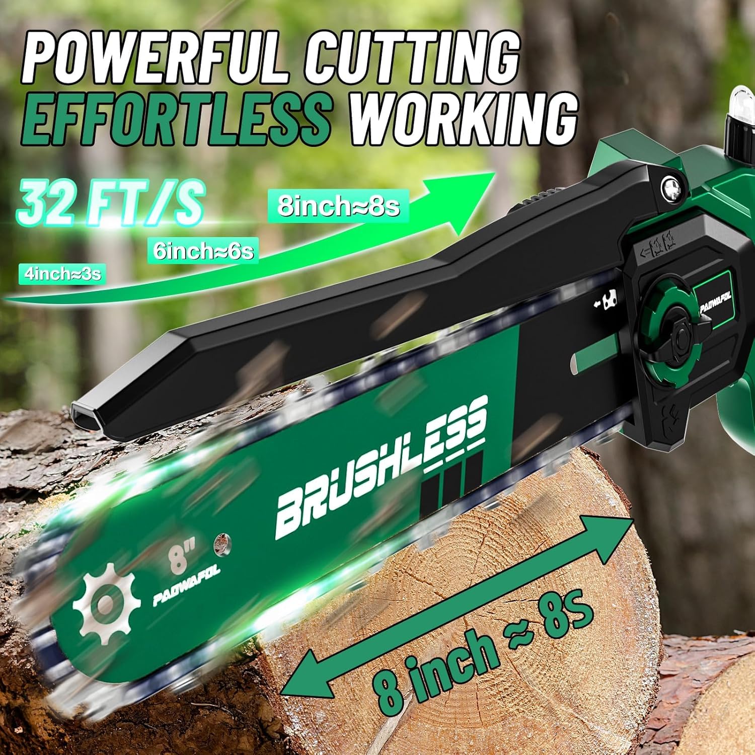 Mini Chainsaw Cordless, 2026 Upgraded 8 Inch Brushless Electric Chain Saw with 2 Pack Rechargeable 21v 4000mAh Batteries, Battery Powered Handheld Chainsaw For Trees Branches Trimming Wood Cutting