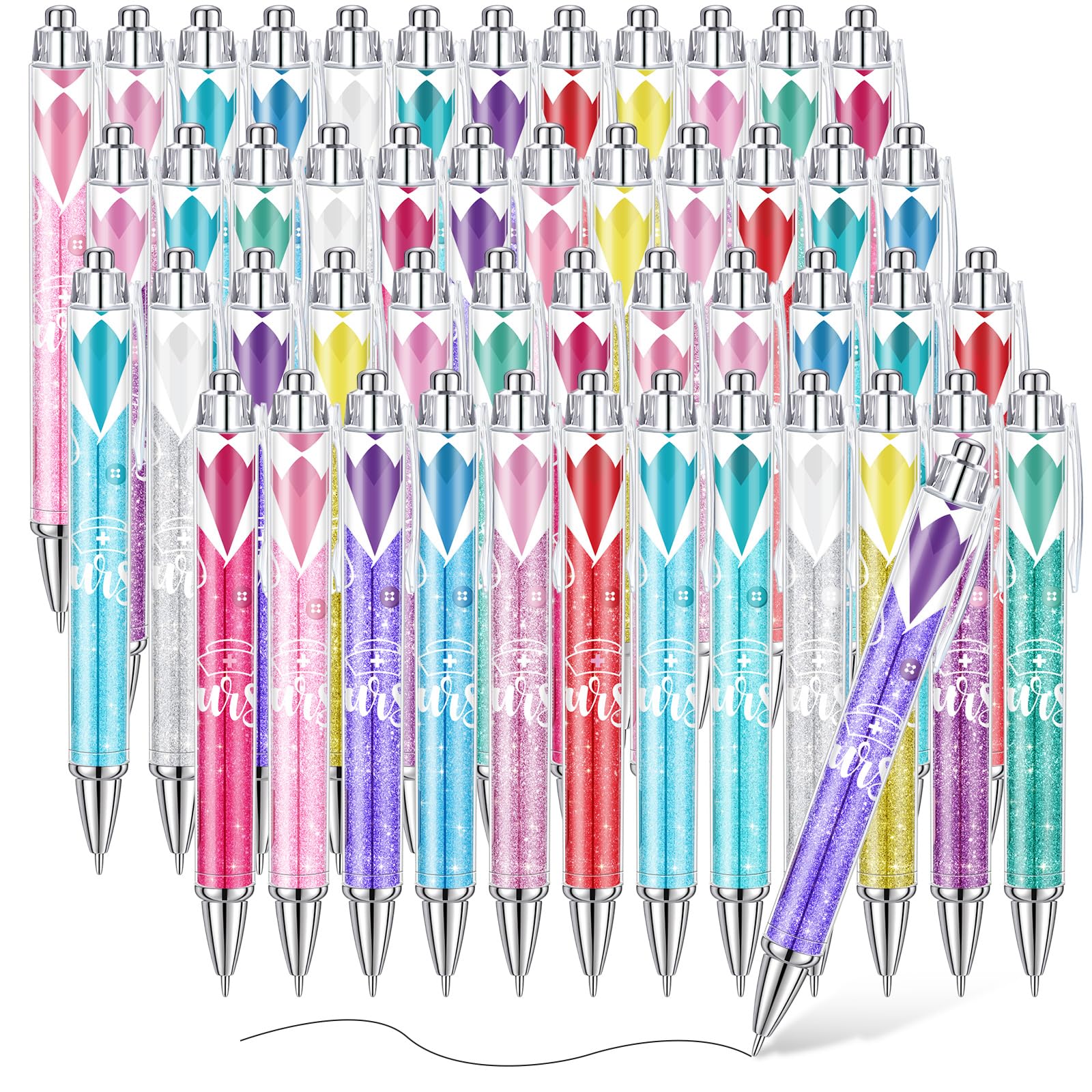 Kosiz 48 Pcs Christmas Nurse Ballpoint Pens Nursing Black Ink Print Retractable Pen Bulk for Doctors Medical Assistant Student Coworkers Women Men