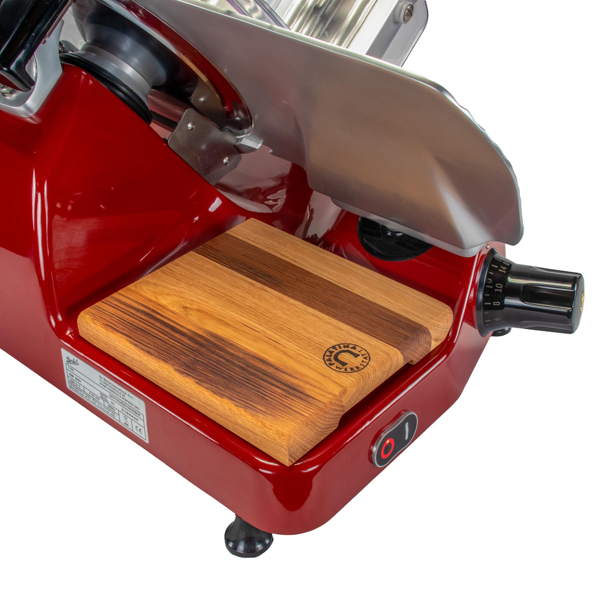 Berkel Affettatrice Pro Line XS 25 in rosso – affettatrice professionale per la vostra cucina + tagliere realizzato a mano in legno unico, XS25-R+FHB
