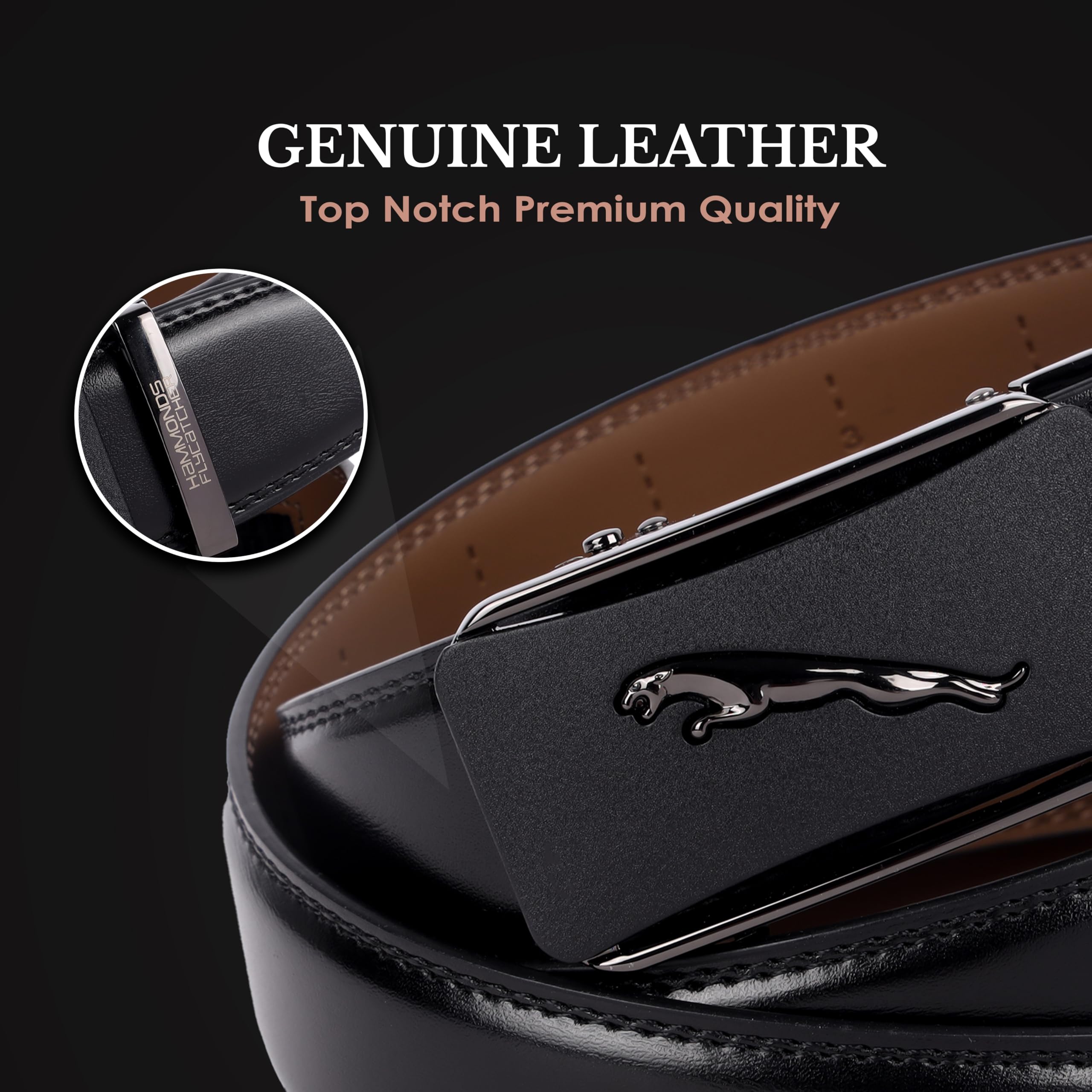 HAMMONDS FLYCATCHER Genuine Leather Belts for Men Leather Original - Autolock Micro Adjustable Ratchet Track leather belt for men formal - Mens Belt Leather branded Formal & Casual Wear - Onyx Black - Image 3 thumbnail