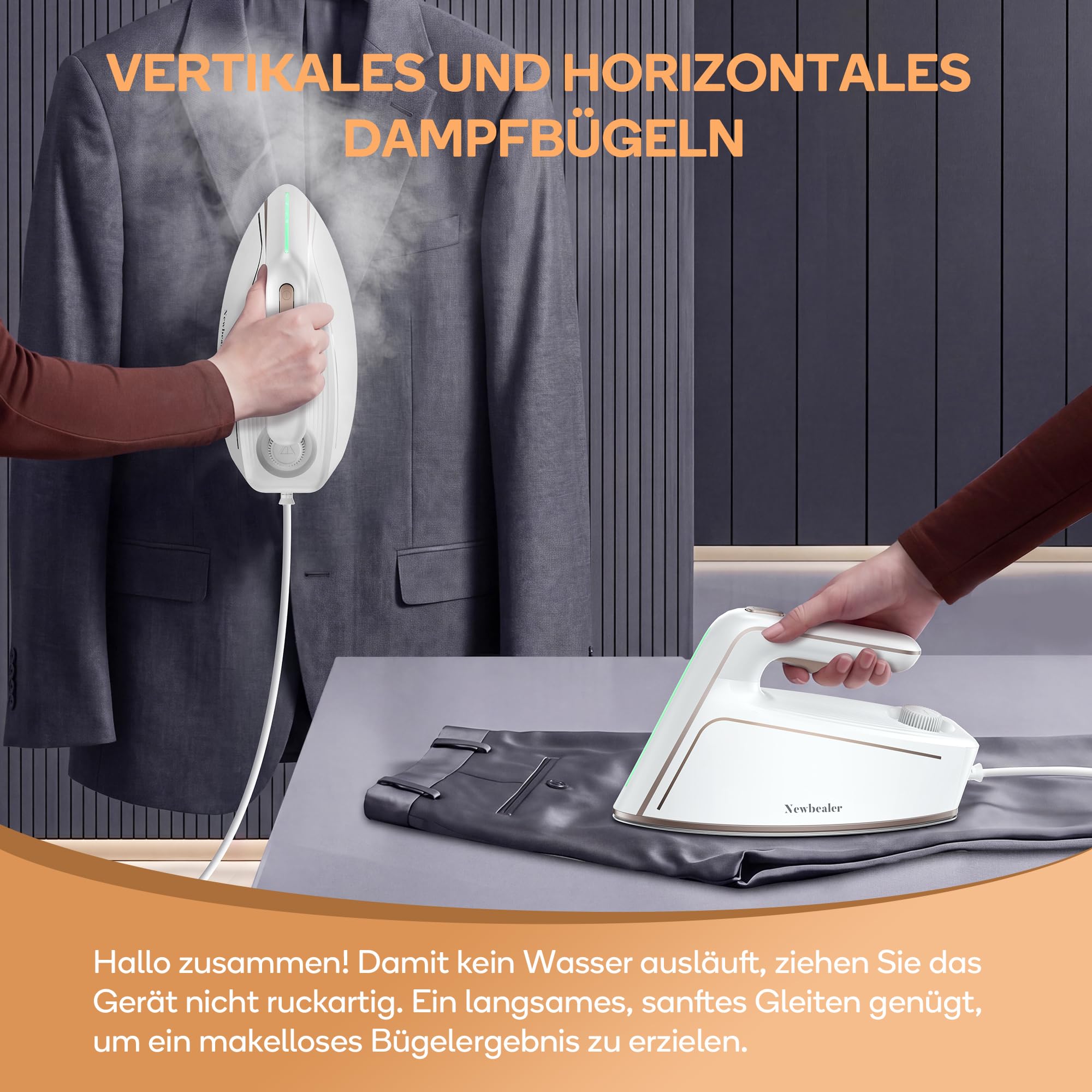 Newbealer Dampfbügeleisen, 1500W Bügeleisen, 5 Bar Dampfdruck, 250 ml Wassertank, max. 100 g/min Dampfabgabe, Antihaftbeschichtete Bügelsohle für müheloses Bügeln