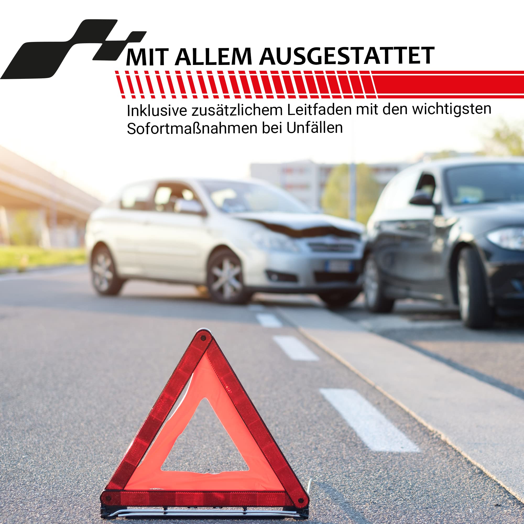 Sacoche multifonctions pour véhicule Rouge Contient une trousse de secours conforme à la norme DIN 13164, un triangle de signalisation ECE, un gilet de sécurité