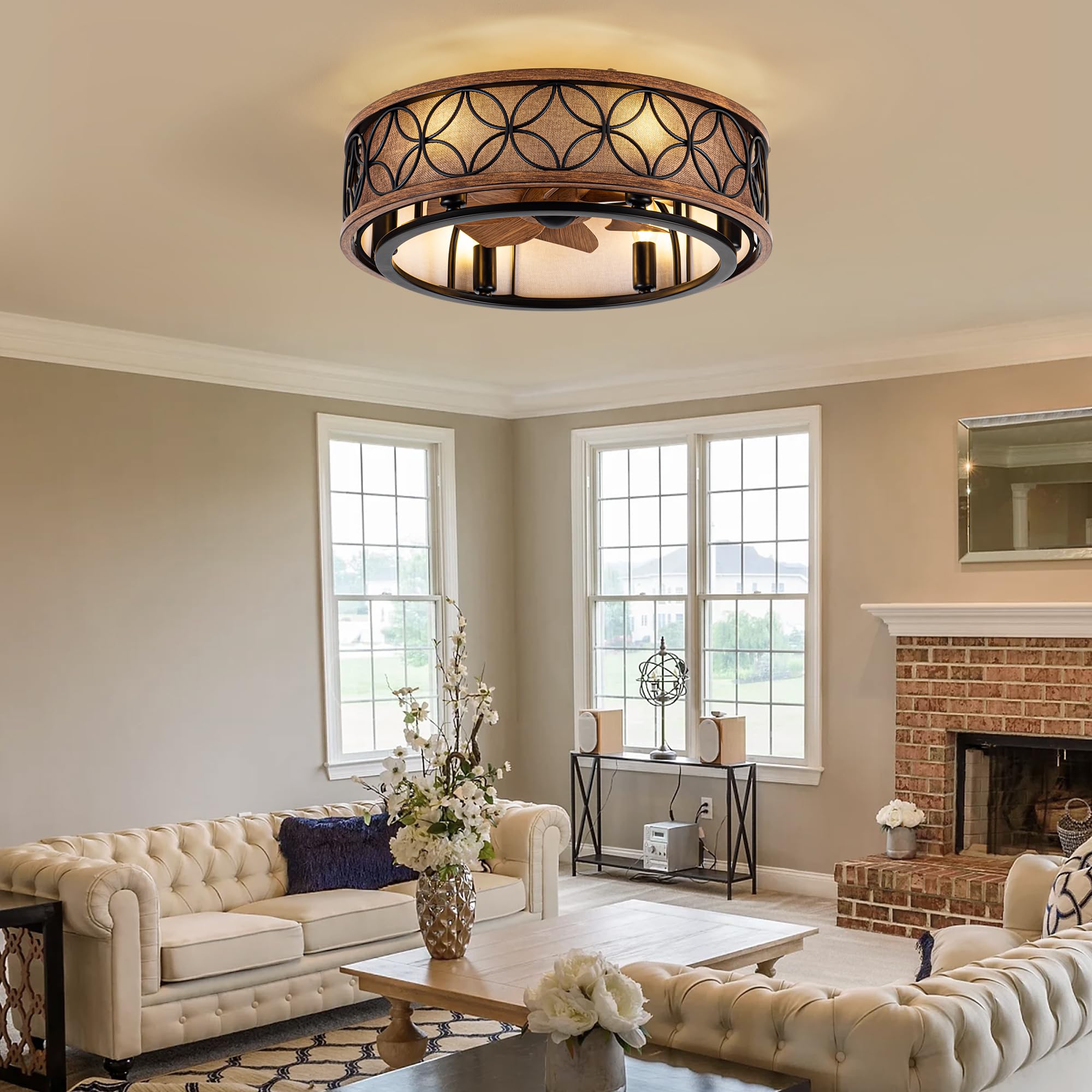 Woven Caged Low Profile Bladeless Ceiling Fan With Light