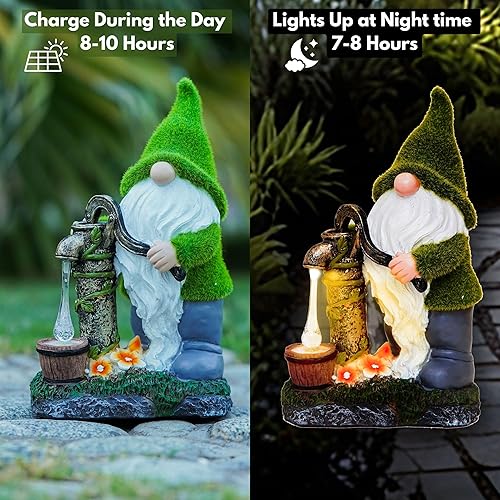 Miniatura 9 de IMPECCABLE GOODS Farol vintage con estatua de gnomos de jardín solar, gnomos de jardín de primavera, luz solar para exteriores y bienvenida