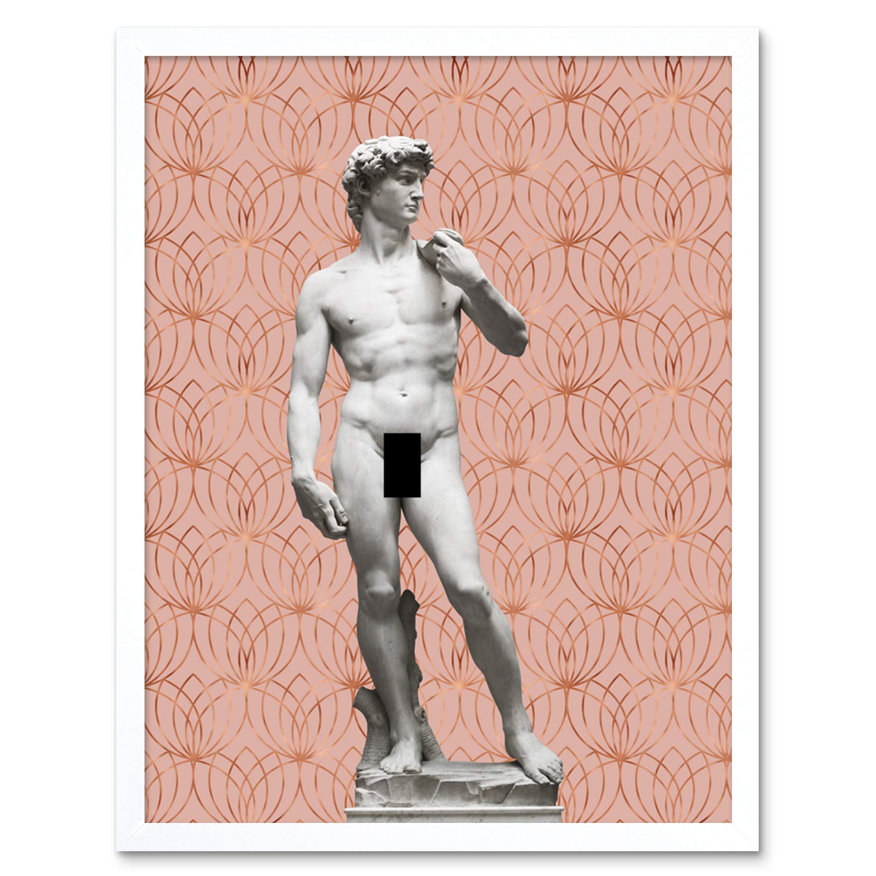 Artery8 Statue of David by Michelangelo Classic with Abstract Art Pink Lotus Gold Art Print Framed Poster Wall Decor 12x16 inch