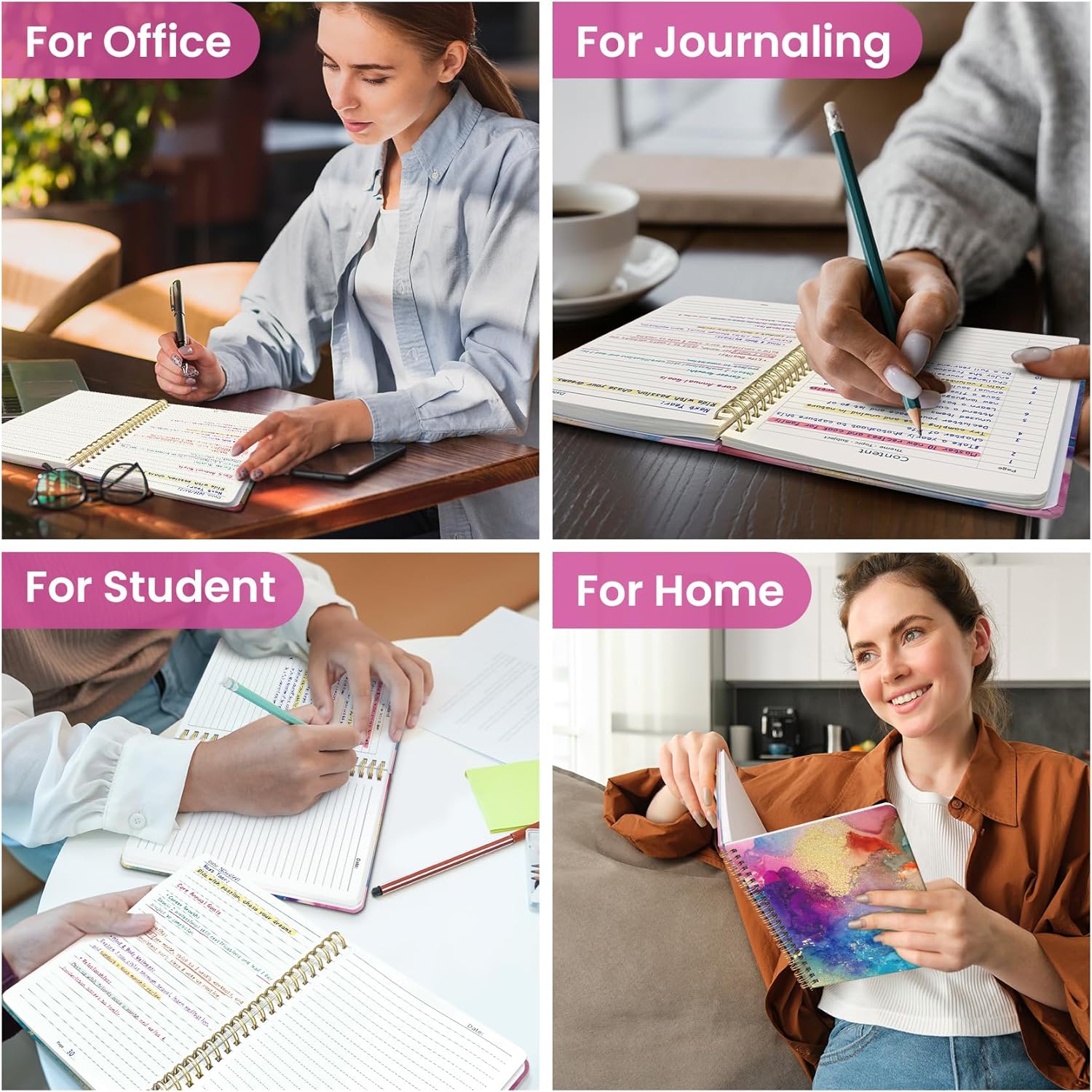 Taja Spiral Lined Journal for Women, Notebook for Work with Pretty Cover, 140 College Ruled Pages, Hardcover Notebook for Journaling, Note Taking, Bible Study, Color Splash - Image 7