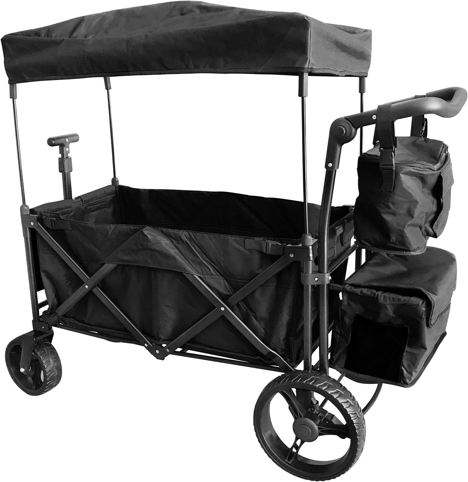 Black Push and Pull Handle with Wide Off Road All Terrain Tires Beach Outdoor Sport Collapsible Folding Stroller Wagon Baby Trolley W/Canopy Garden Utility Shopping Travel CART *Free Carrying Bag