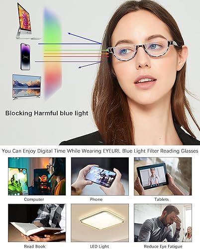 Miniatura 6 de EYEURL Lentes de lectura de medio marco para mujer, paquete de 5 lentes de bloqueo de luz azul, a la moda, sin marco, para mujer, anteojos anti
