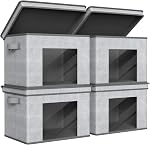Univivi 2 Openings Design Stackable Storage Boxs with Lid,Clear Window,Handles,Foldable Fabric Storage Baskets High Load Capacity Organizer Baskets for Closet,4PC,16.5"